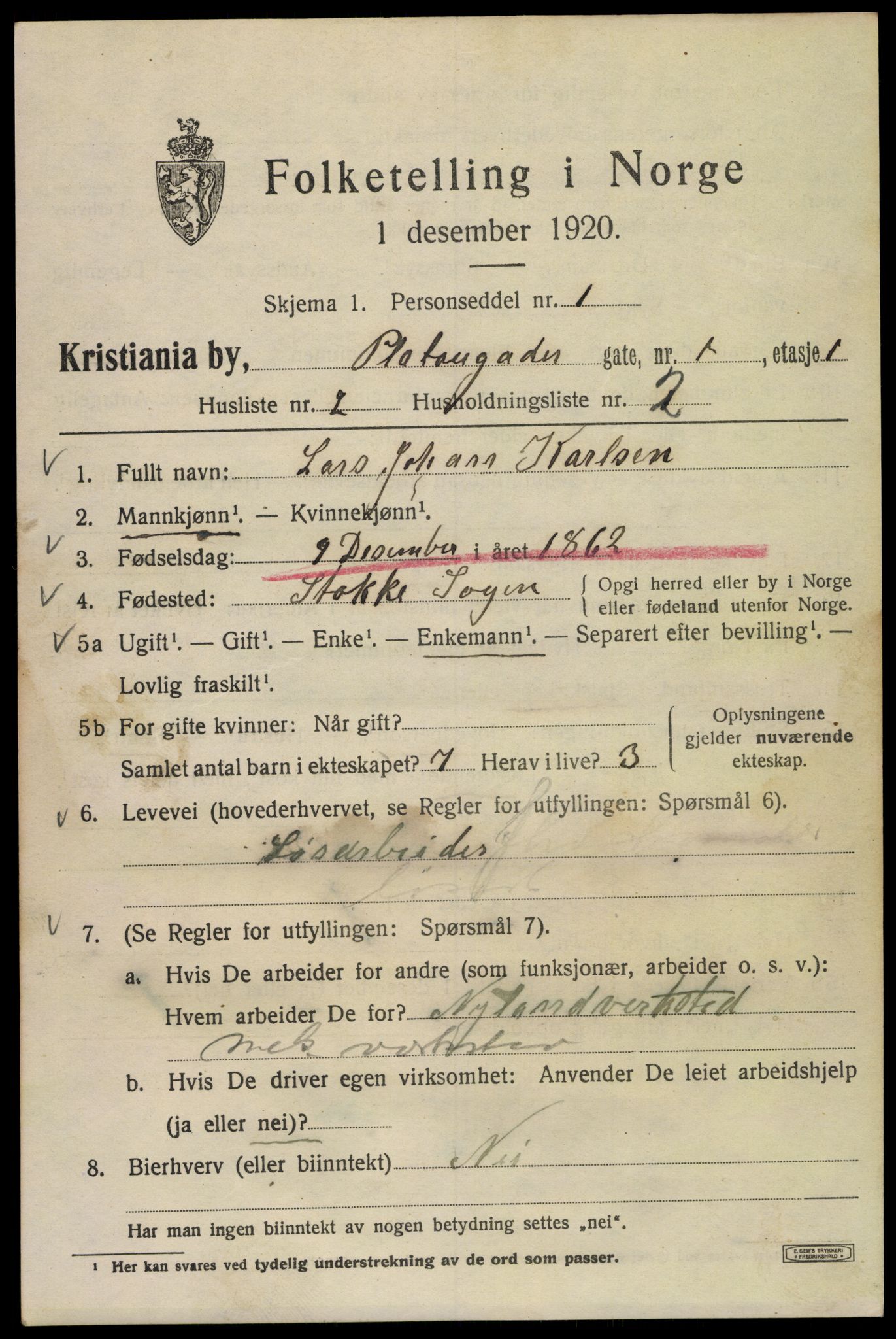 SAO, 1920 census for Kristiania, 1920, p. 453211