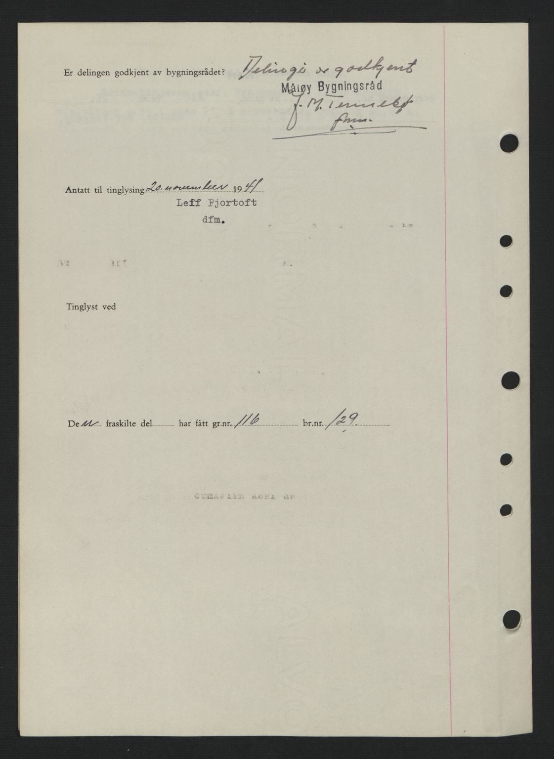 Nordfjord sorenskriveri, AV/SAB-A-2801/02/02b/02bj/L0007: Mortgage book no. A7, 1941-1943, Diary no: : 1527/1941