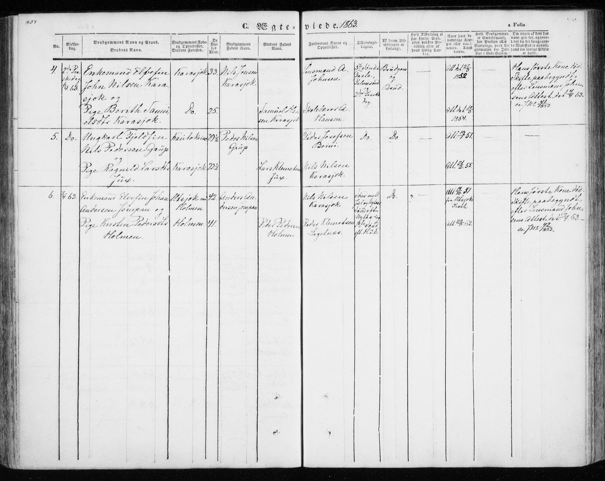 Kistrand/Porsanger sokneprestembete, AV/SATØ-S-1351/H/Ha/L0012.kirke: Parish register (official) no. 12, 1843-1871, p. 338-339