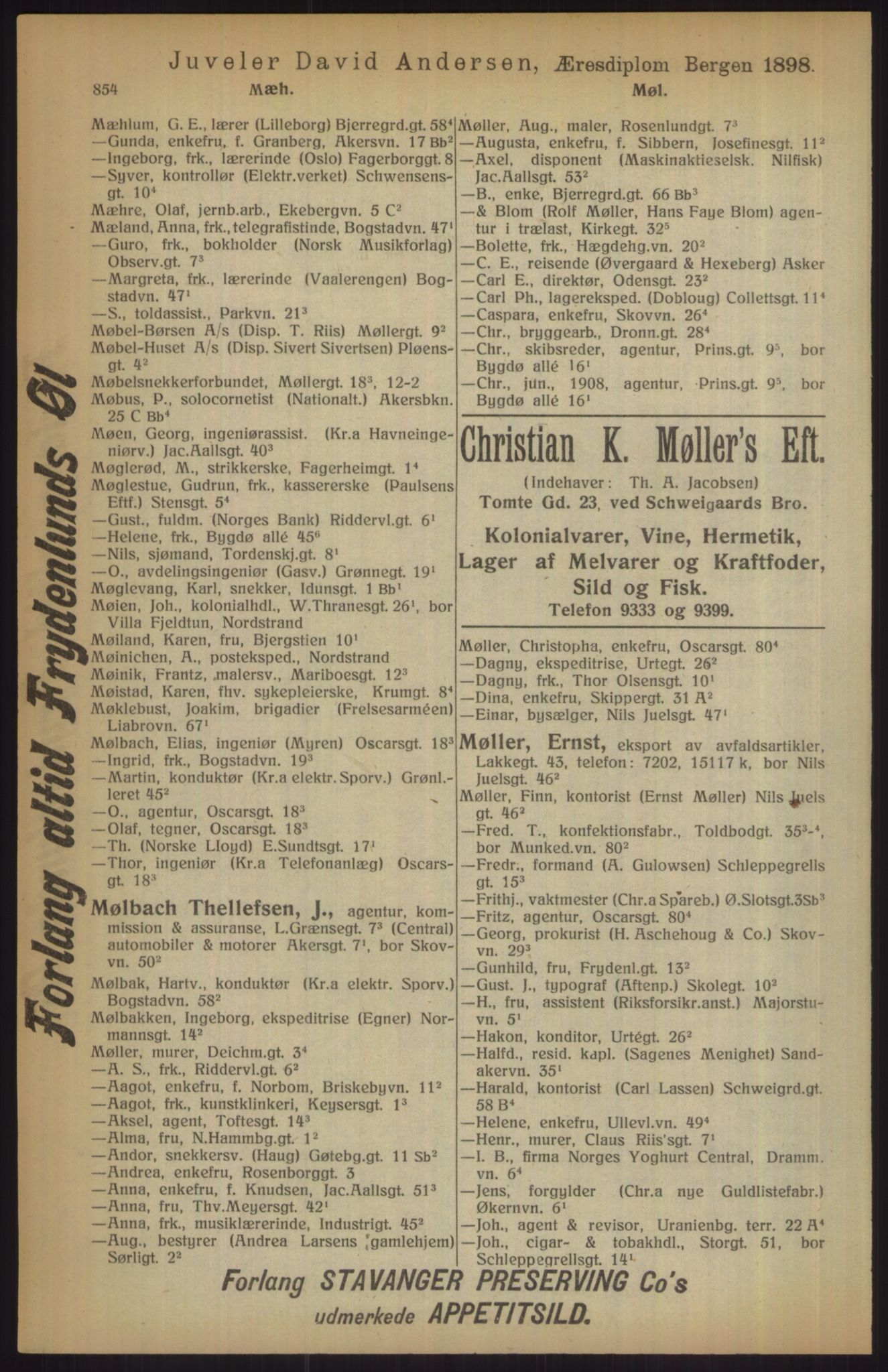Kristiania/Oslo adressebok, PUBL/-, 1915, p. 854