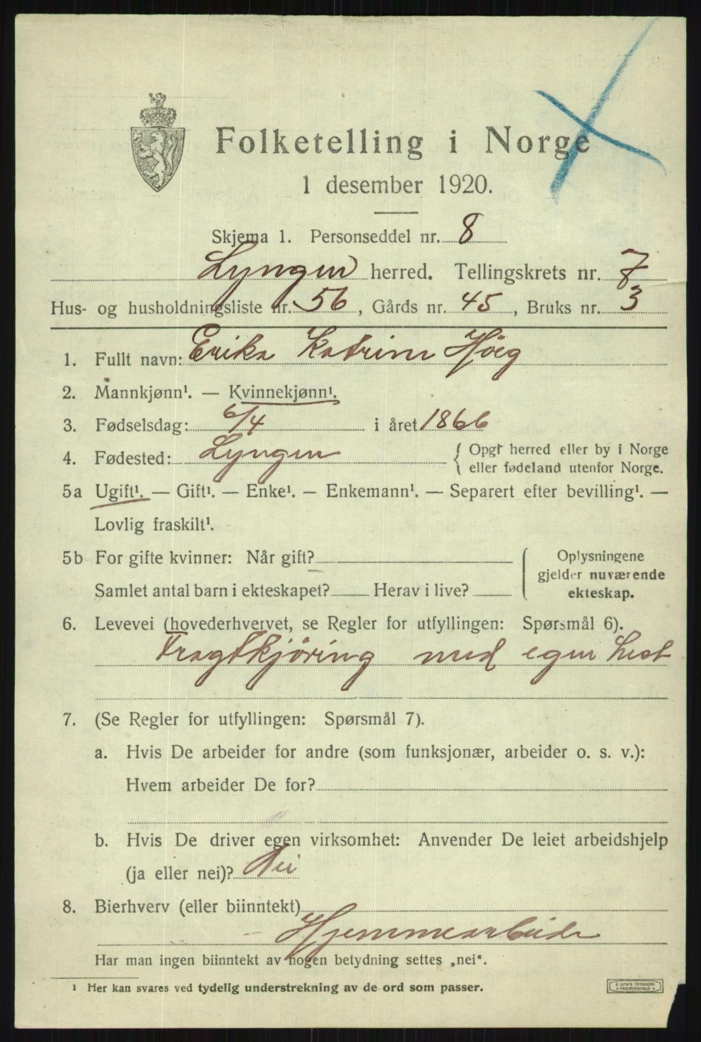 SATØ, 1920 census for Lyngen, 1920, p. 7336