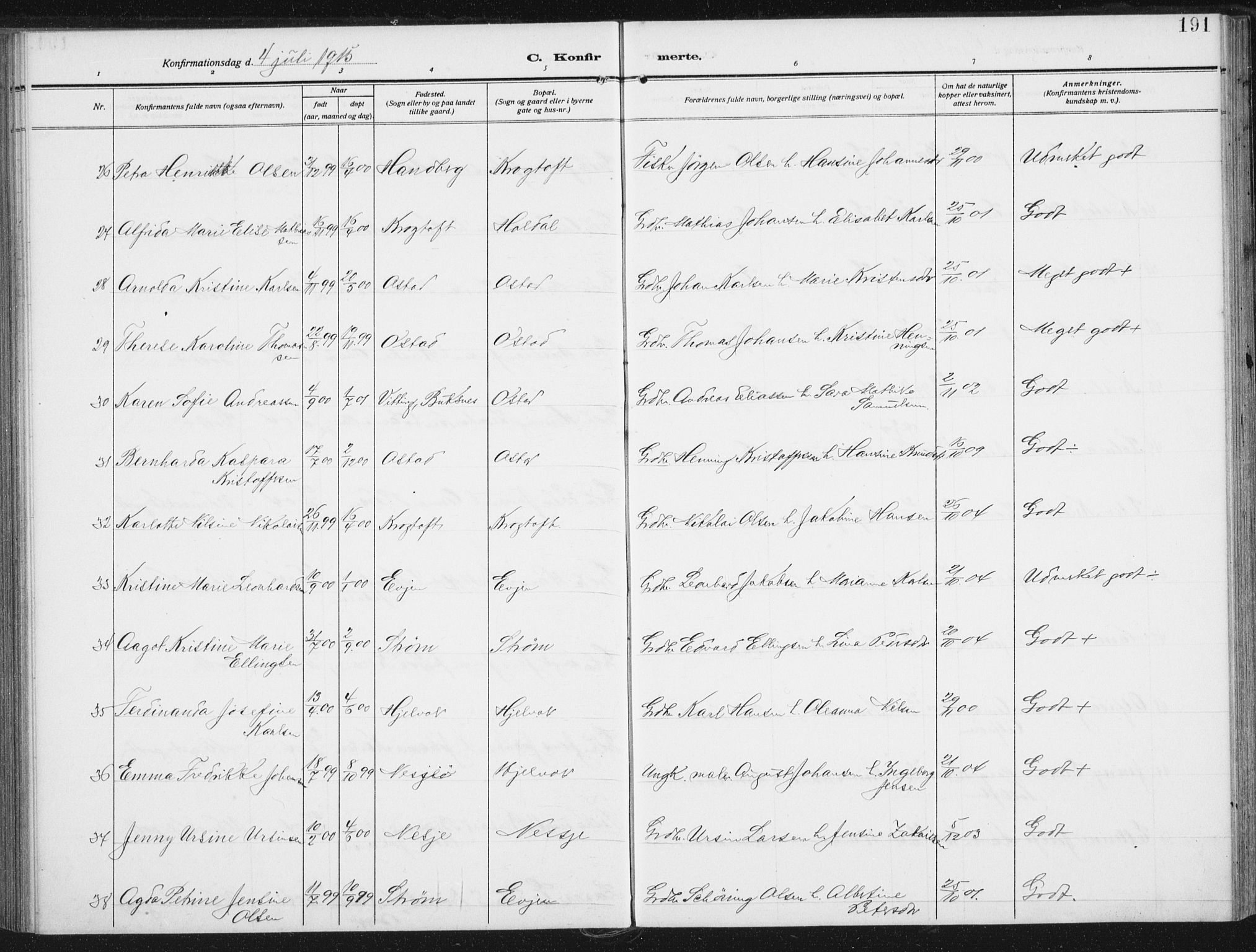 Ministerialprotokoller, klokkerbøker og fødselsregistre - Nordland, AV/SAT-A-1459/880/L1135: Parish register (official) no. 880A09, 1908-1919, p. 191