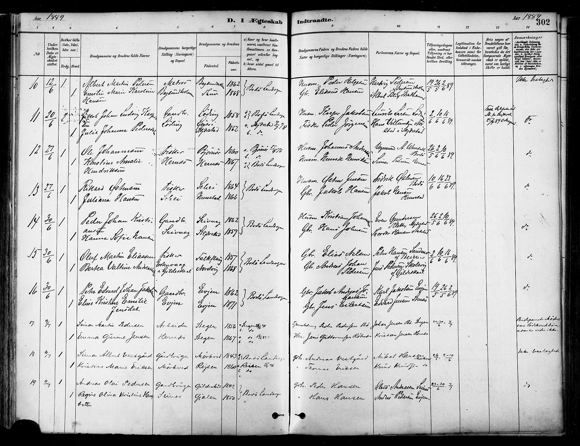 Ministerialprotokoller, klokkerbøker og fødselsregistre - Nordland, AV/SAT-A-1459/802/L0054: Parish register (official) no. 802A01, 1879-1893, p. 302