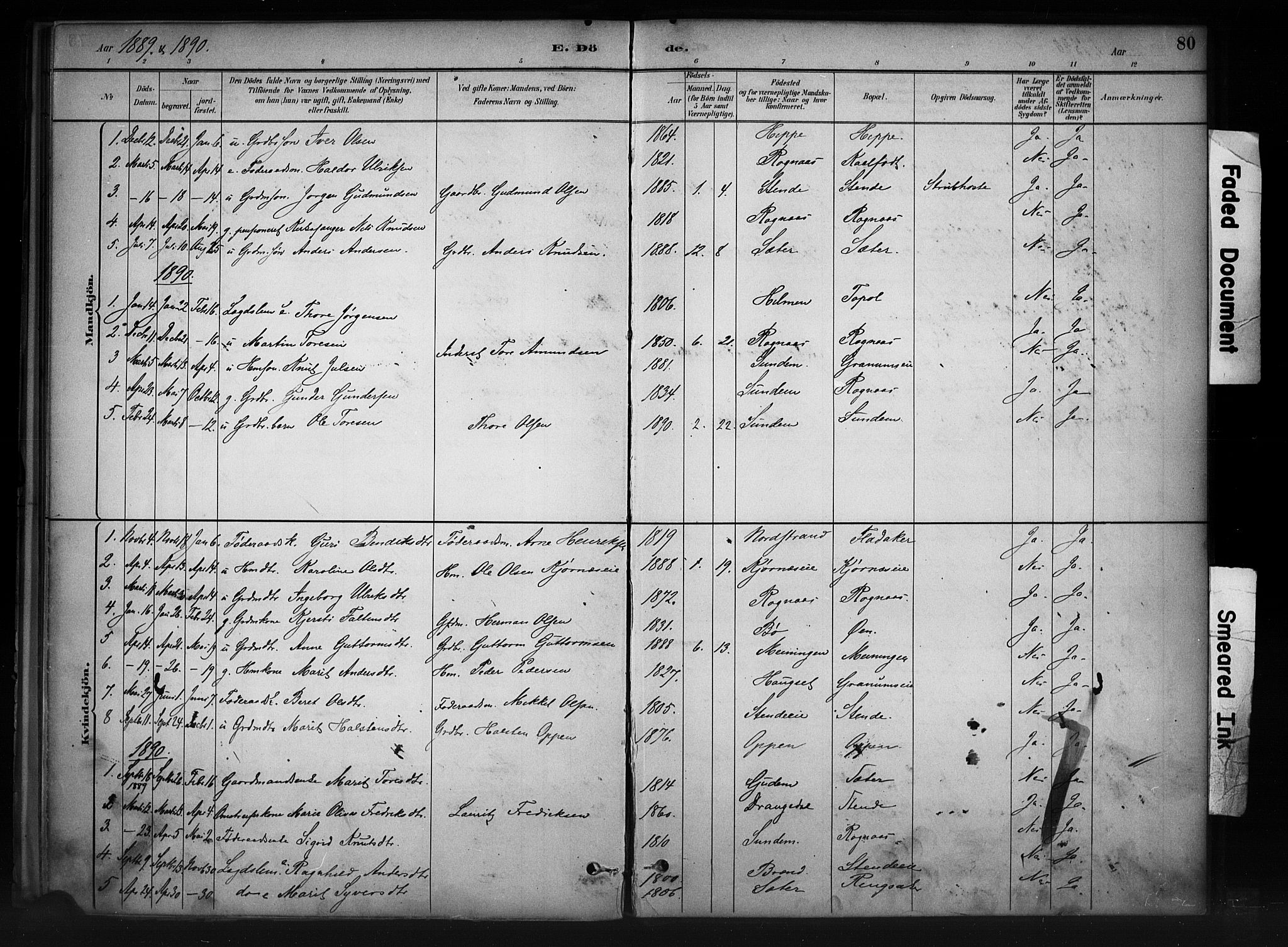 Nord-Aurdal prestekontor, SAH/PREST-132/H/Ha/Haa/L0011: Parish register (official) no. 11, 1883-1896, p. 80