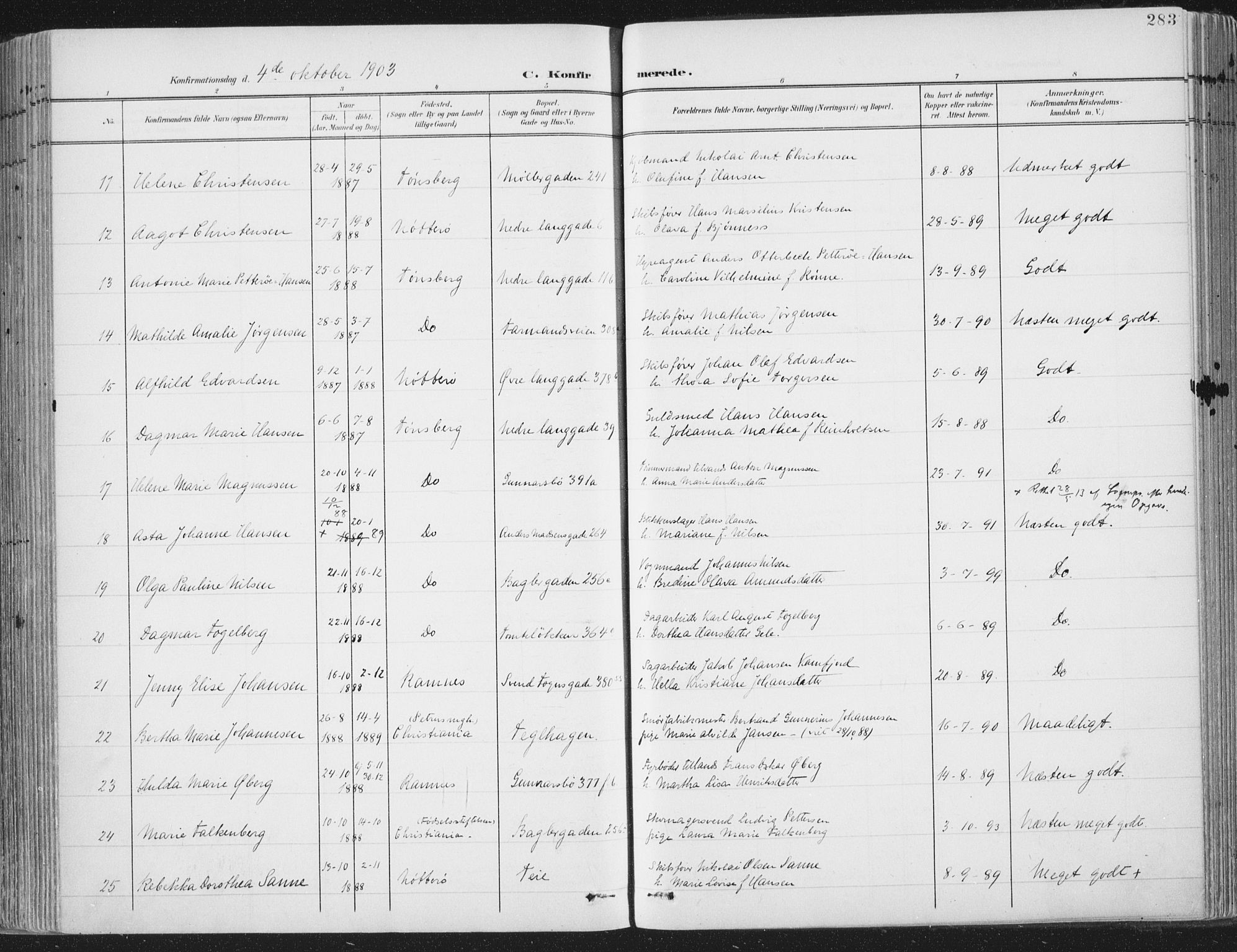 Tønsberg kirkebøker, SAKO/A-330/F/Fa/L0014: Parish register (official) no. I 14, 1900-1913, p. 283