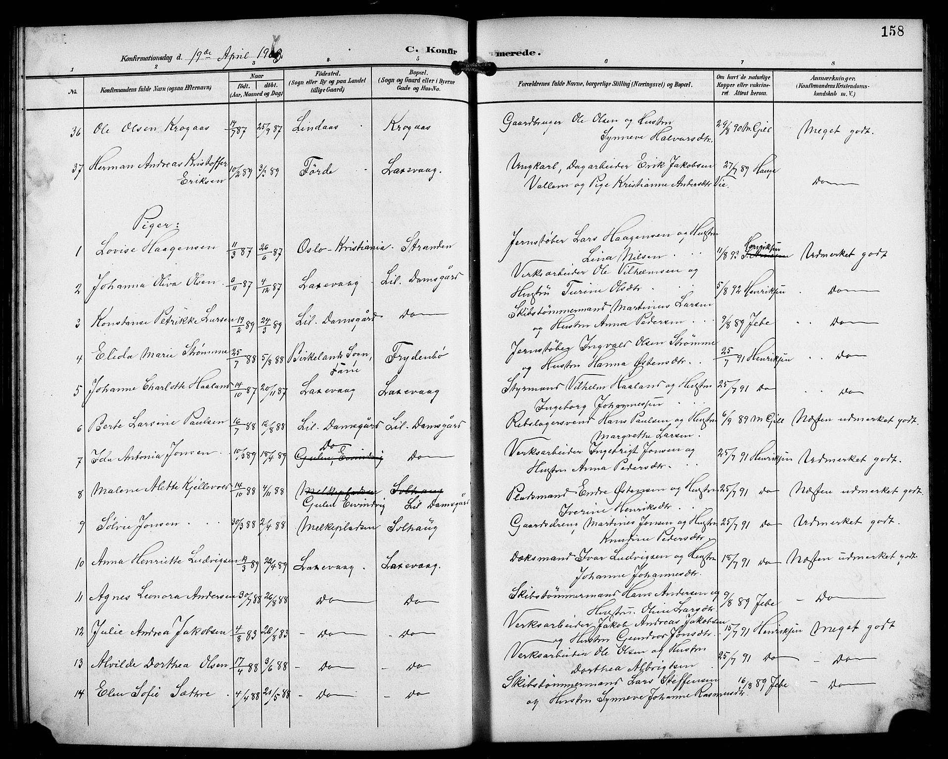 Laksevåg Sokneprestembete, SAB/A-76501/H/Ha/Hab/Haba/L0004: Parish register (copy) no. A 4, 1899-1909, p. 158