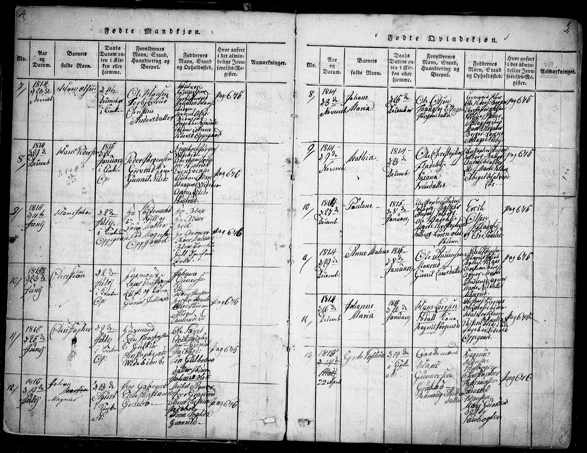 Nesodden prestekontor Kirkebøker, AV/SAO-A-10013/F/Fa/L0006: Parish register (official) no. I 6, 1814-1847, p. 4-5