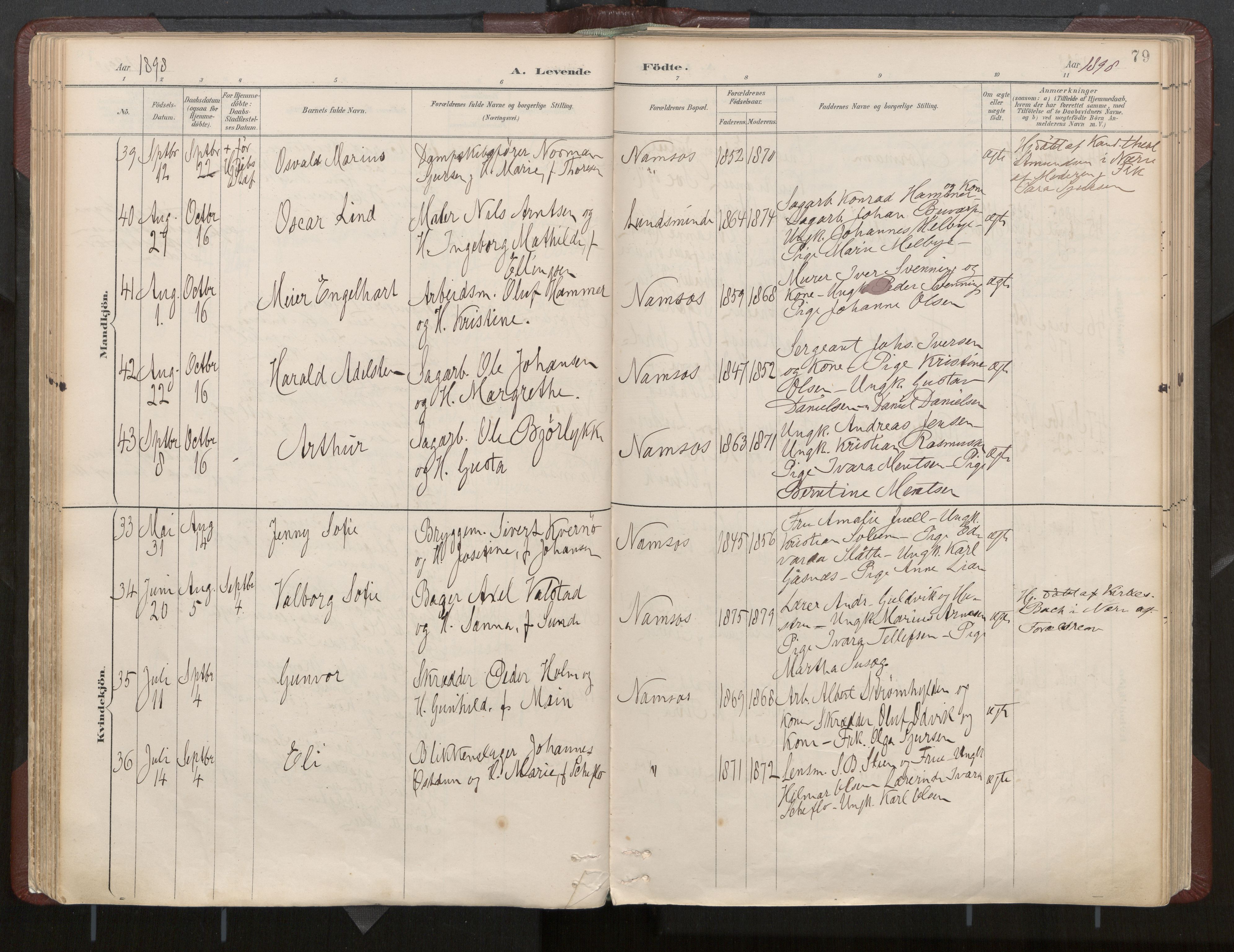 Ministerialprotokoller, klokkerbøker og fødselsregistre - Nord-Trøndelag, AV/SAT-A-1458/768/L0574: Parish register (official) no. 768A08, 1887-1927, p. 79