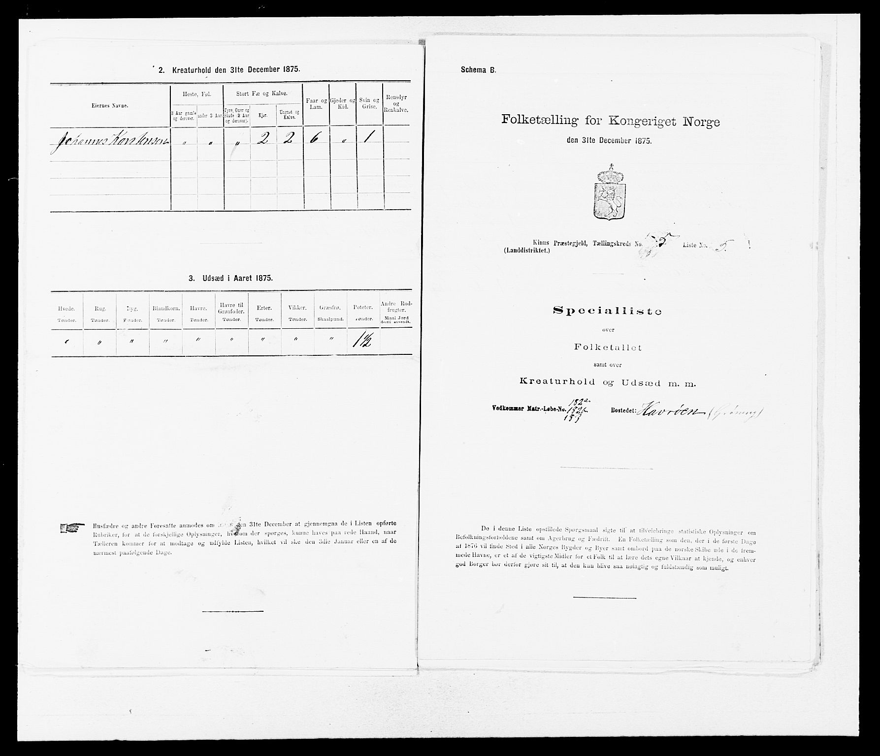 SAB, 1875 census for 1437L Kinn/Kinn og Svanøy, 1875, p. 524
