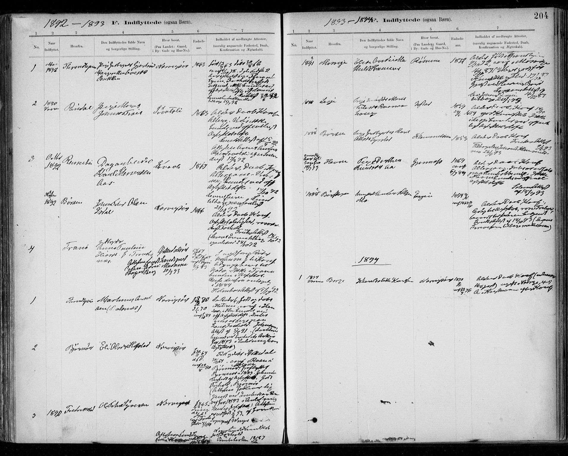 Ministerialprotokoller, klokkerbøker og fødselsregistre - Sør-Trøndelag, SAT/A-1456/668/L0810: Parish register (official) no. 668A10, 1881-1894, p. 204