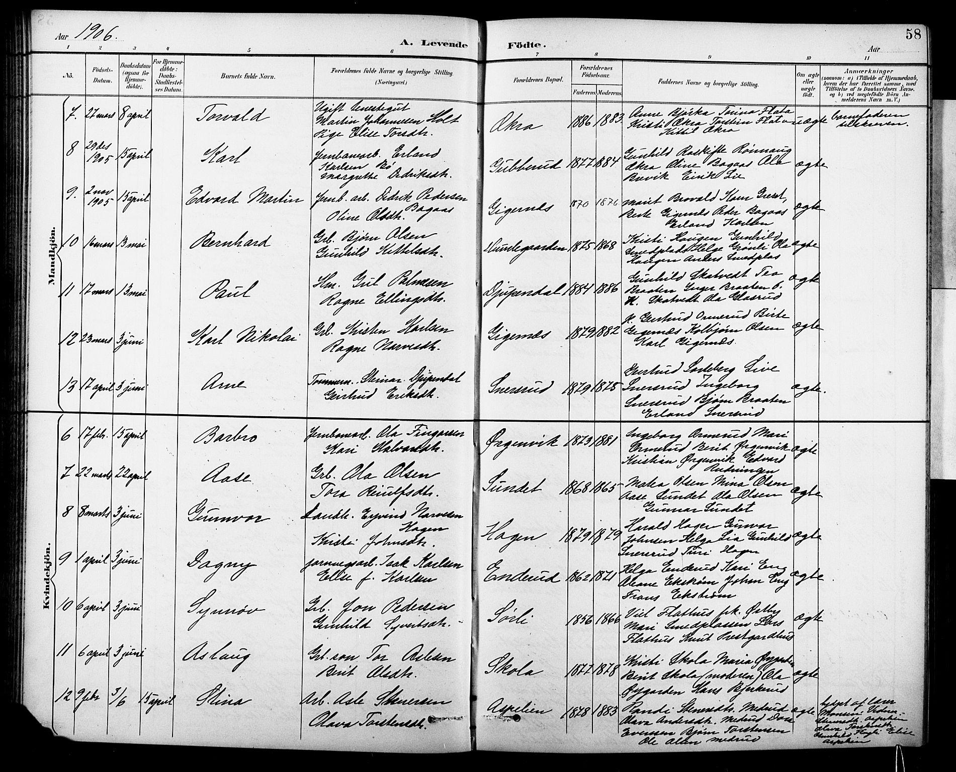 Krødsherad kirkebøker, SAKO/A-19/G/Ga/L0002: Parish register (copy) no. 2, 1894-1918, p. 58
