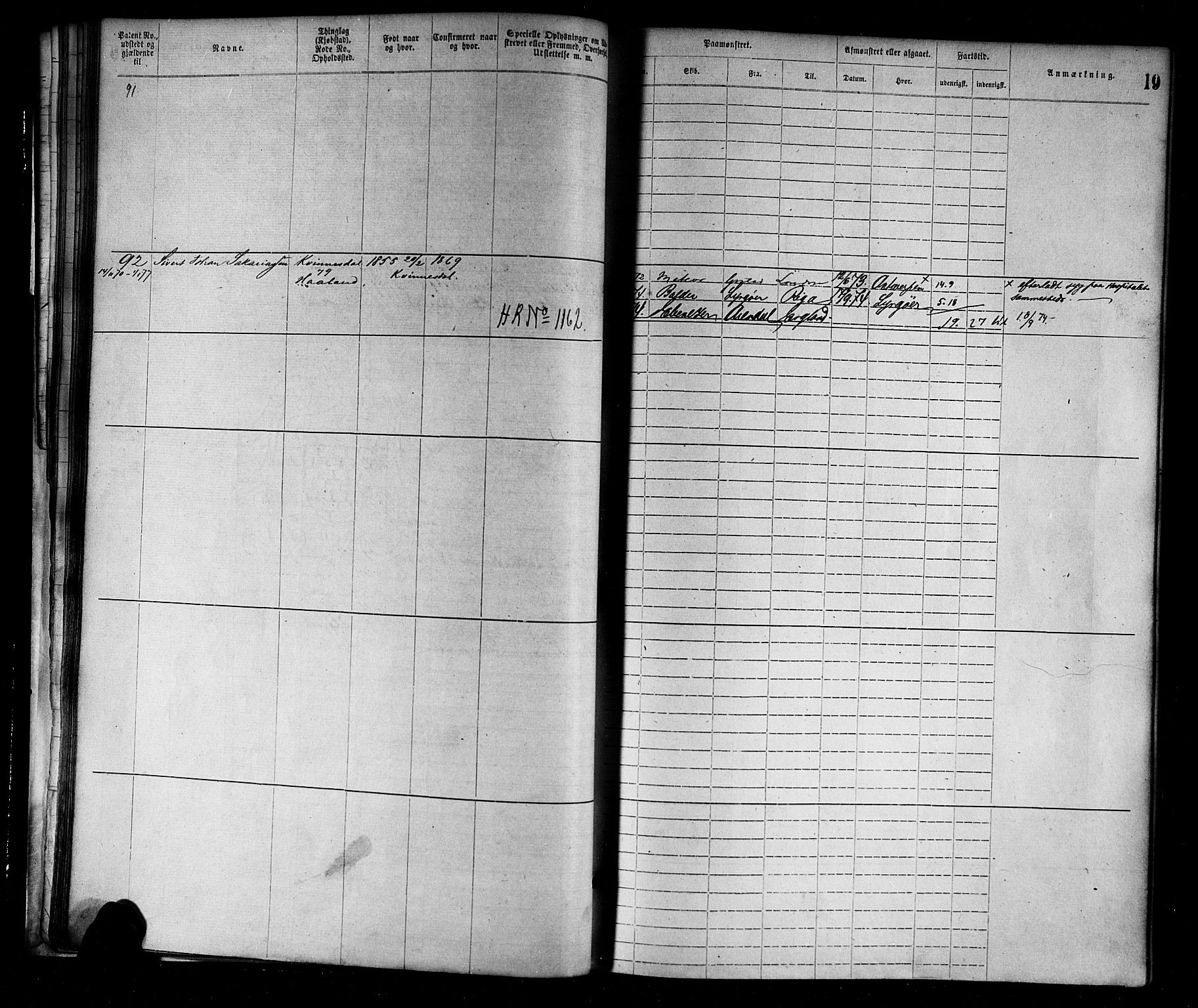 Flekkefjord mønstringskrets, SAK/2031-0018/F/Fa/L0002: Annotasjonsrulle nr 1-1920 med register, N-2, 1870-1891, p. 39