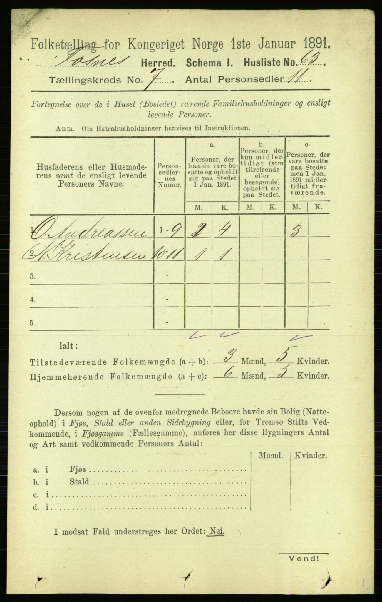 RA, 1891 census for 1748 Fosnes, 1891, p. 3098