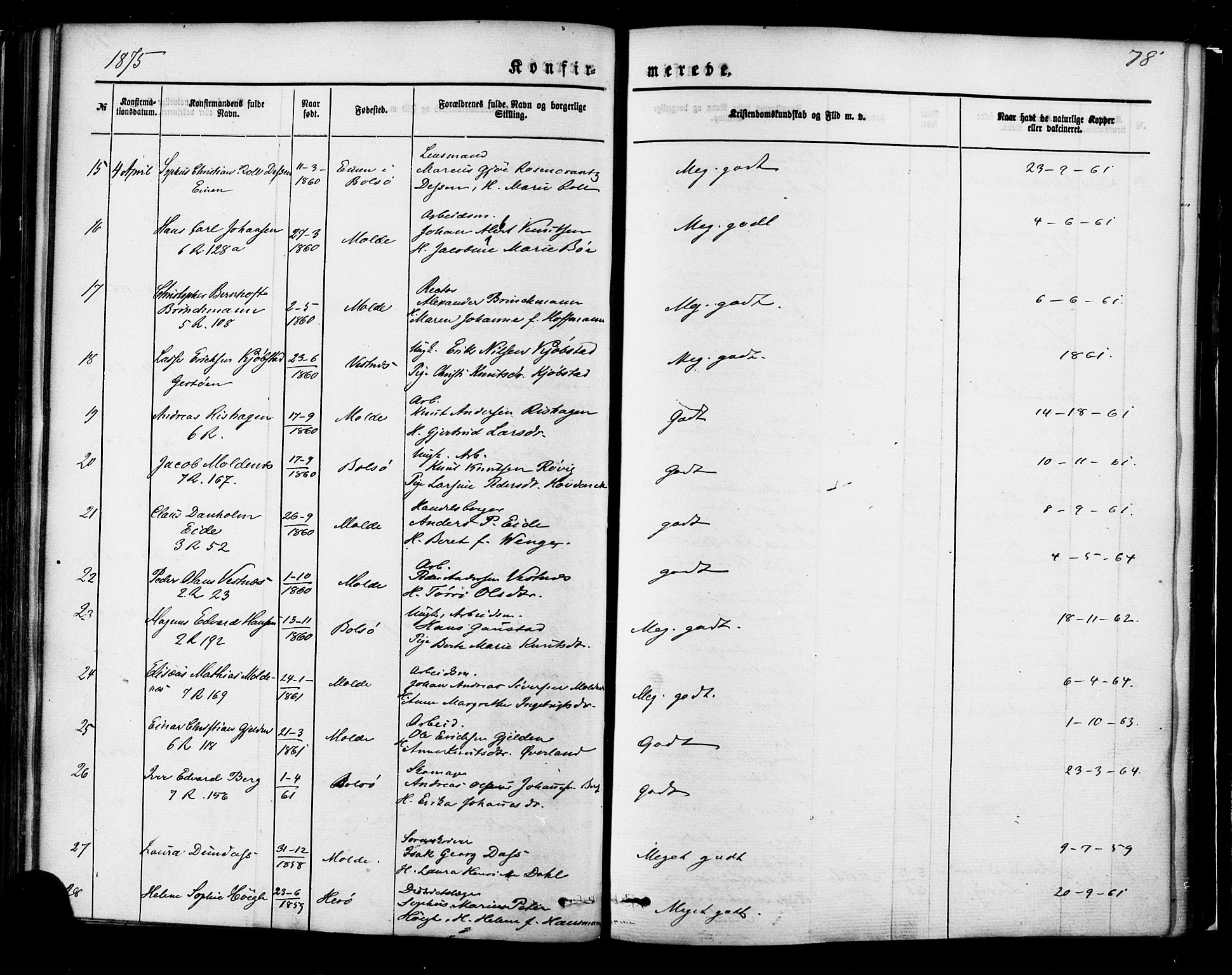 Ministerialprotokoller, klokkerbøker og fødselsregistre - Møre og Romsdal, AV/SAT-A-1454/558/L0691: Parish register (official) no. 558A05, 1873-1886, p. 78