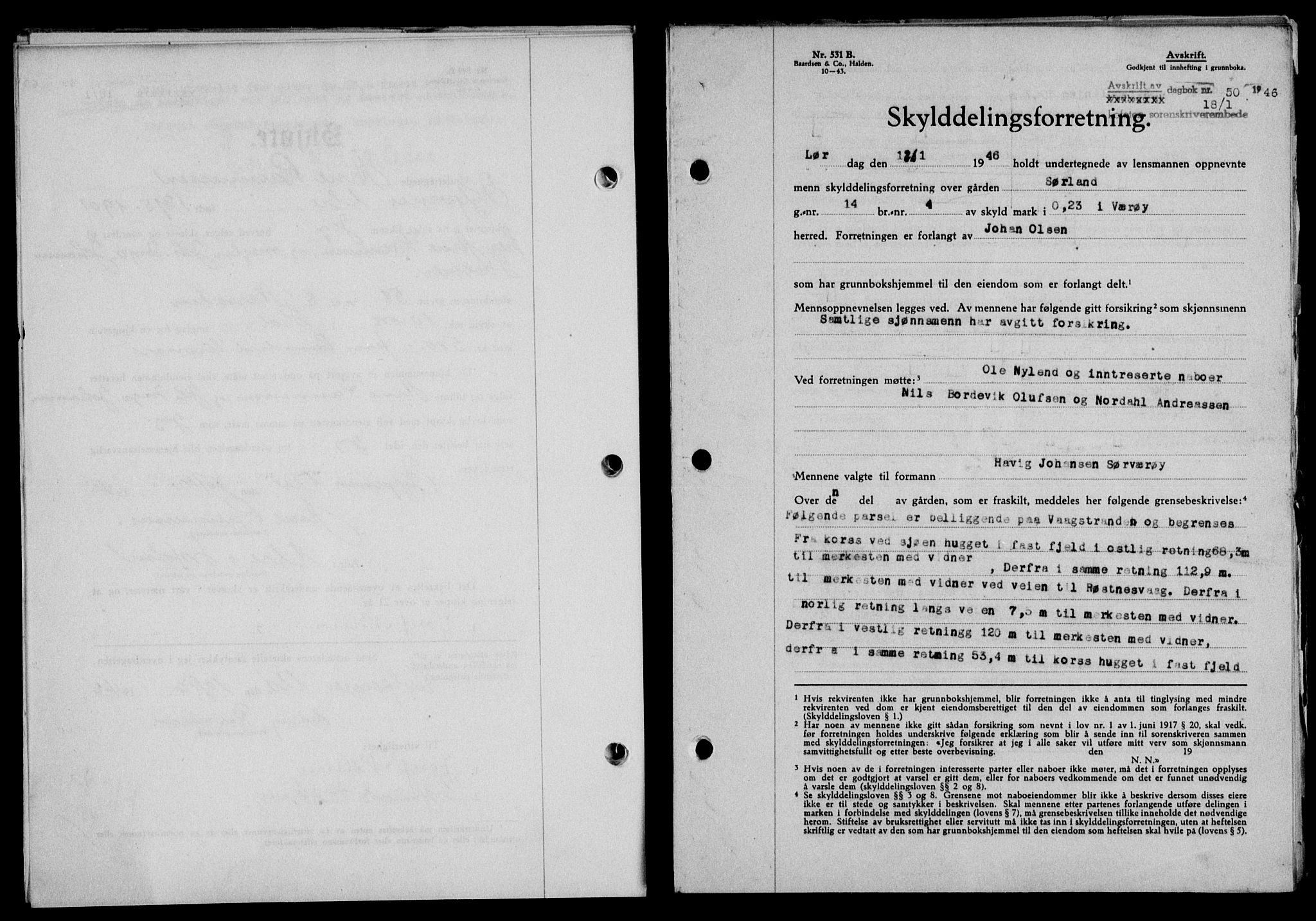 Lofoten sorenskriveri, SAT/A-0017/1/2/2C/L0013a: Mortgage book no. 13a, 1944-1946, Diary no: : 50/1946