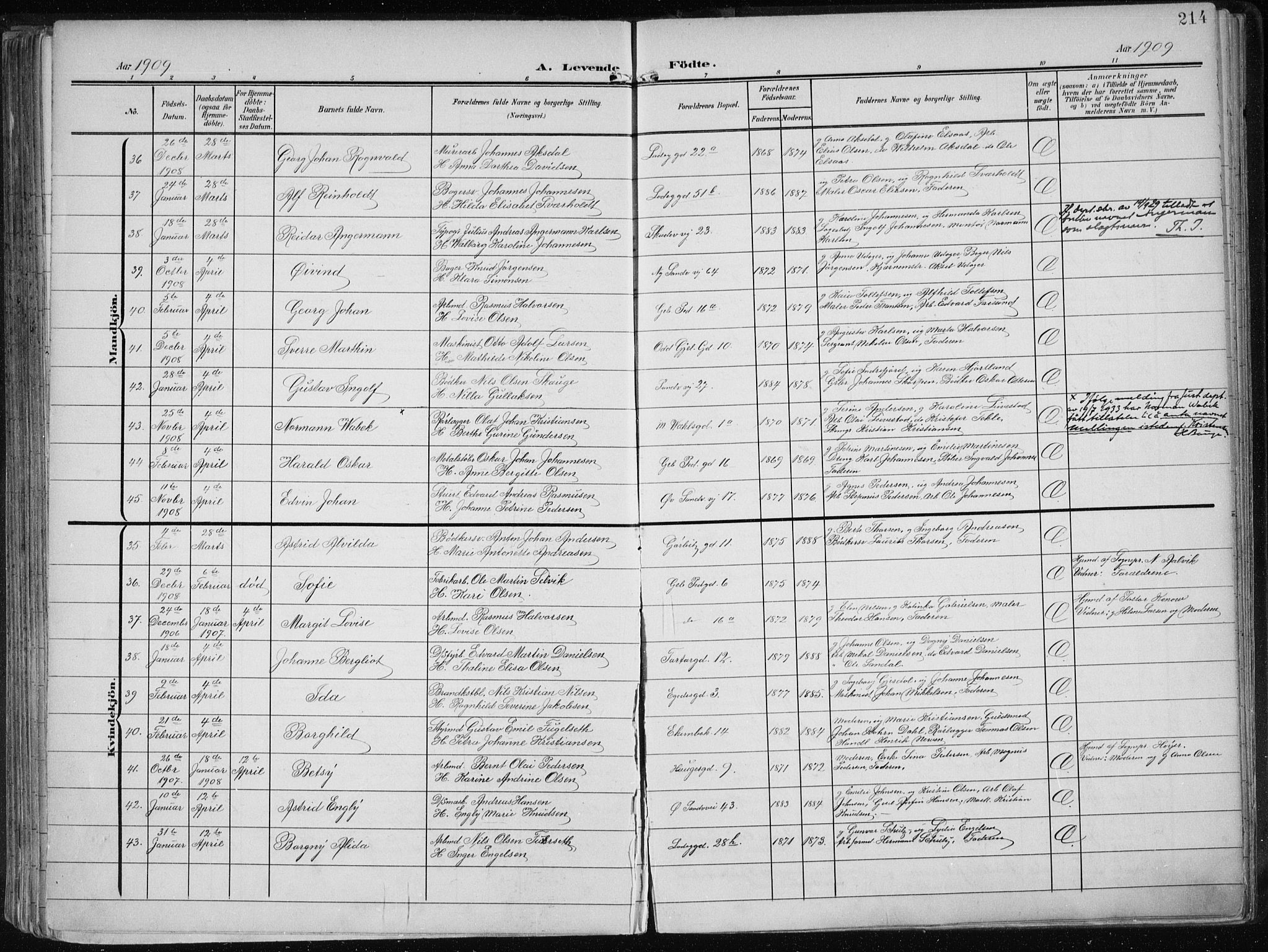 Sandviken Sokneprestembete, SAB/A-77601/H/Ha/L0006: Parish register (official) no. B 3, 1901-1912, p. 214
