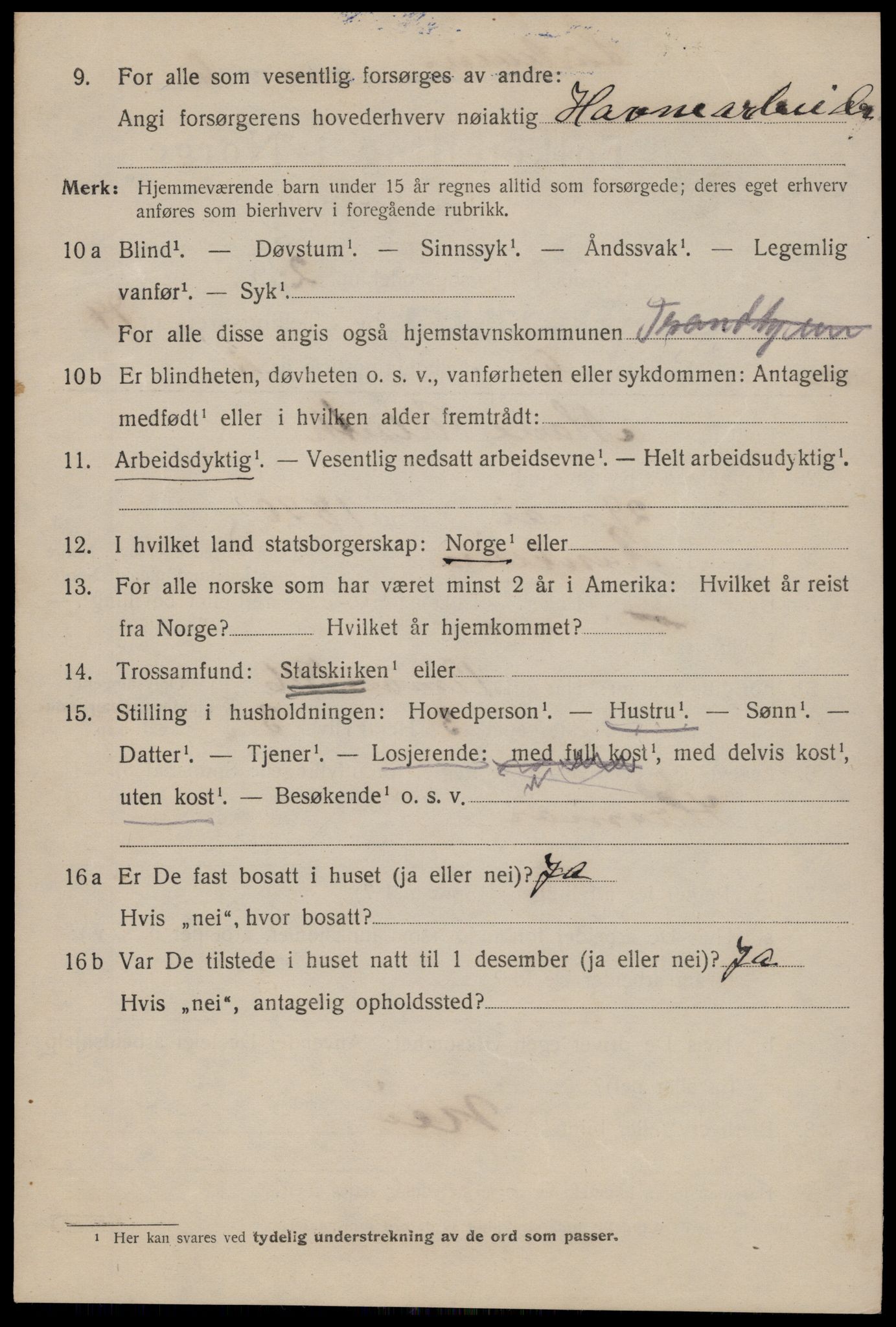 SAT, 1920 census for Trondheim, 1920, p. 144287