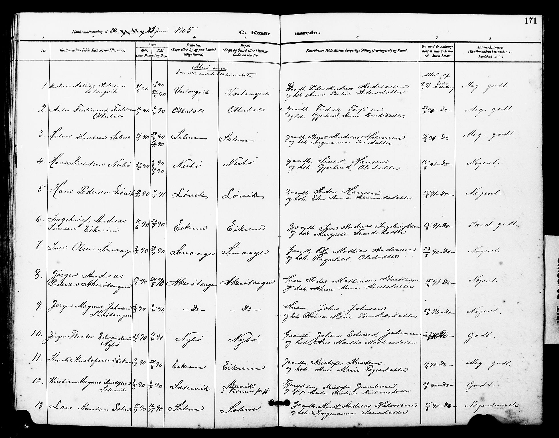 Ministerialprotokoller, klokkerbøker og fødselsregistre - Møre og Romsdal, SAT/A-1454/560/L0725: Parish register (copy) no. 560C02, 1895-1930, p. 171