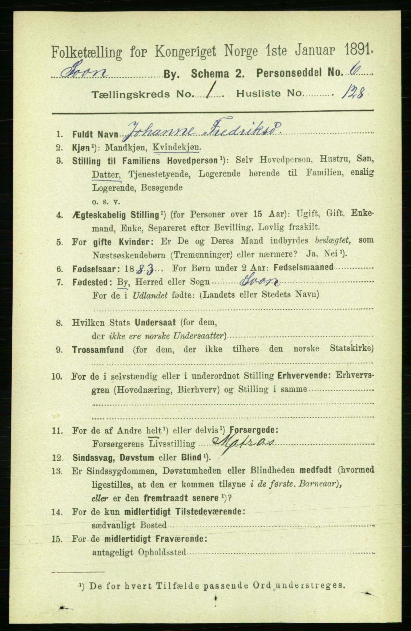 RA, 1891 census for 0201 Son, 1891, p. 816