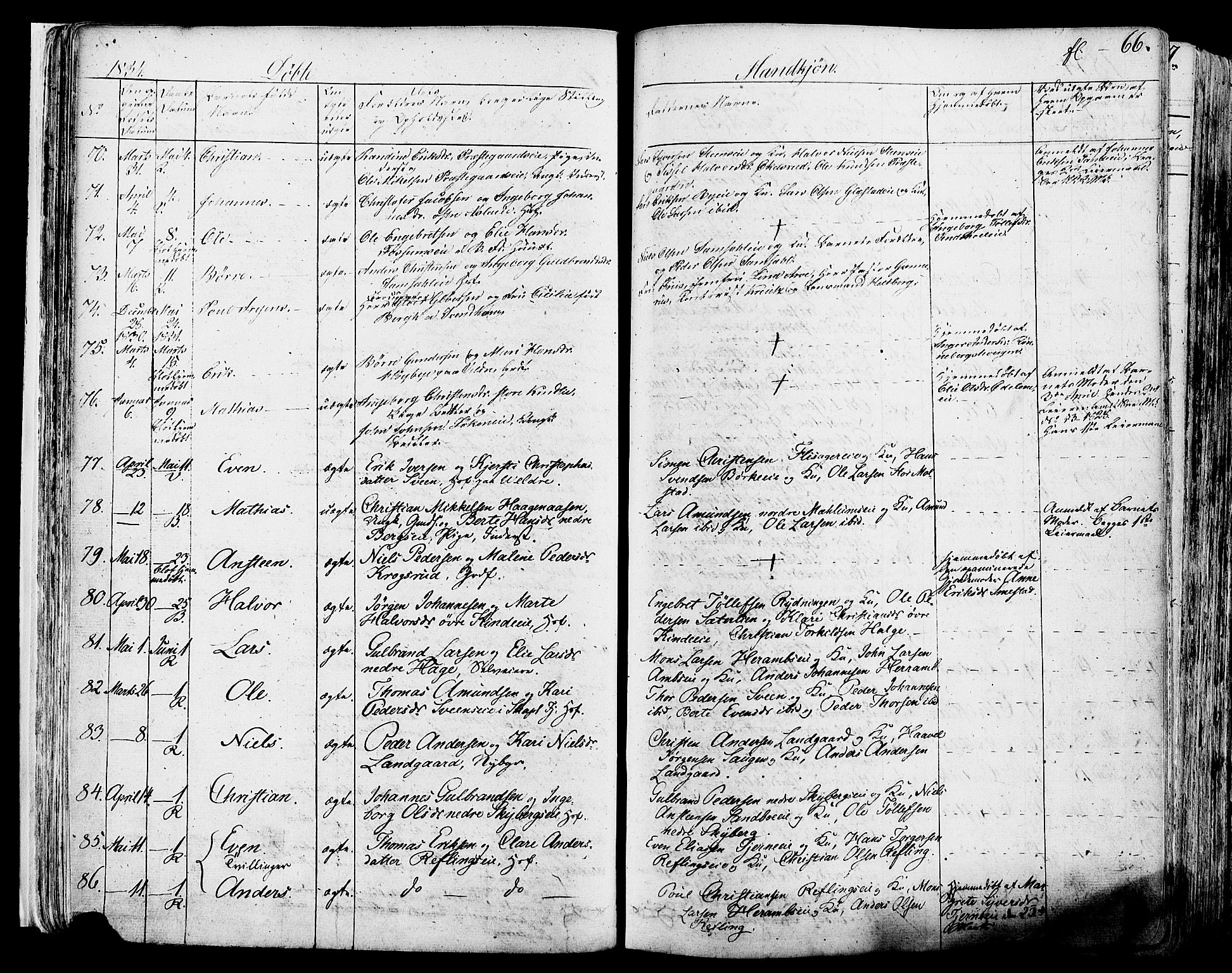 Ringsaker prestekontor, AV/SAH-PREST-014/K/Ka/L0007: Parish register (official) no. 7A, 1826-1837, p. 66