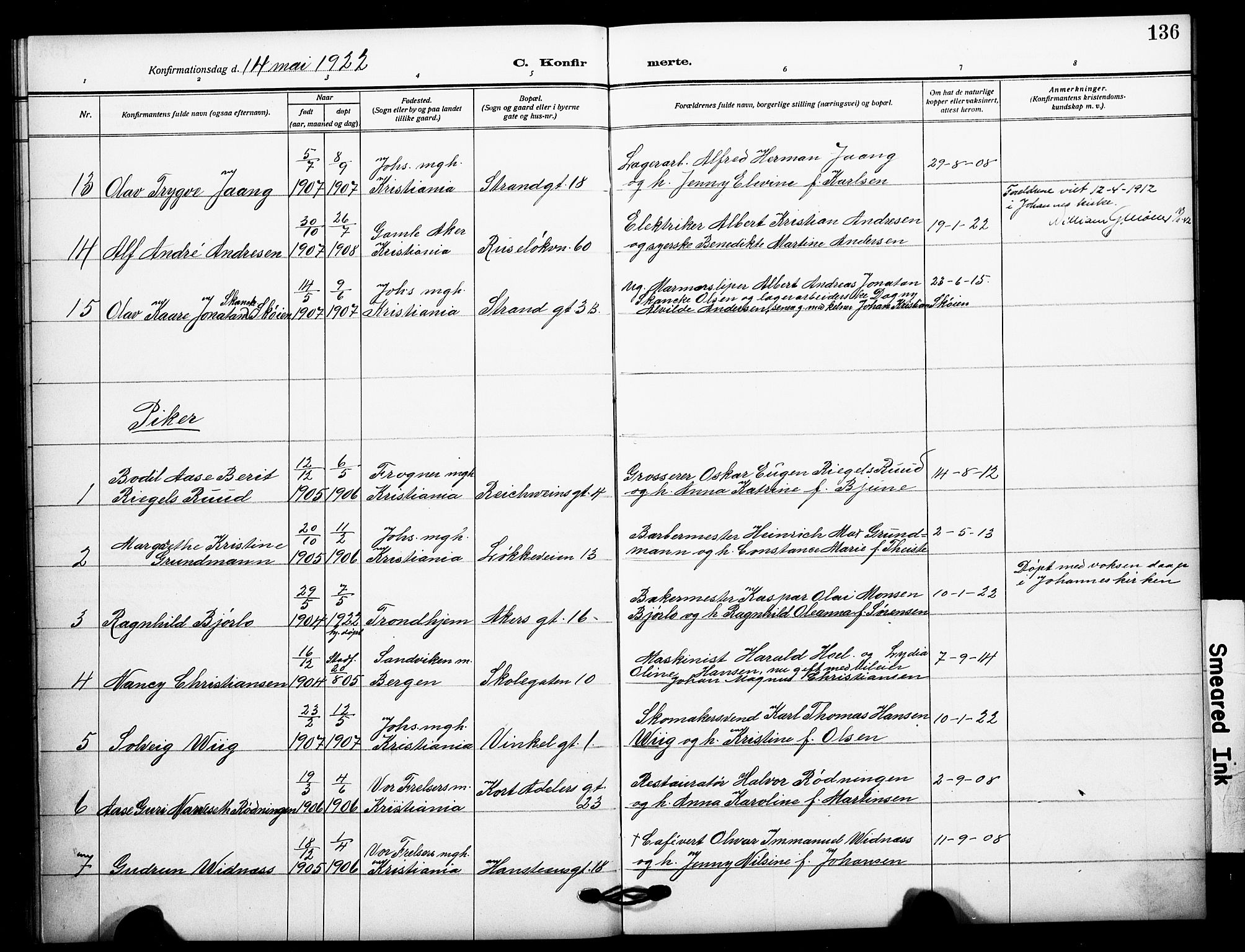 Johannes prestekontor Kirkebøker, SAO/A-10852/F/Fa/L0011: Parish register (official) no. 11, 1908-1921, p. 136