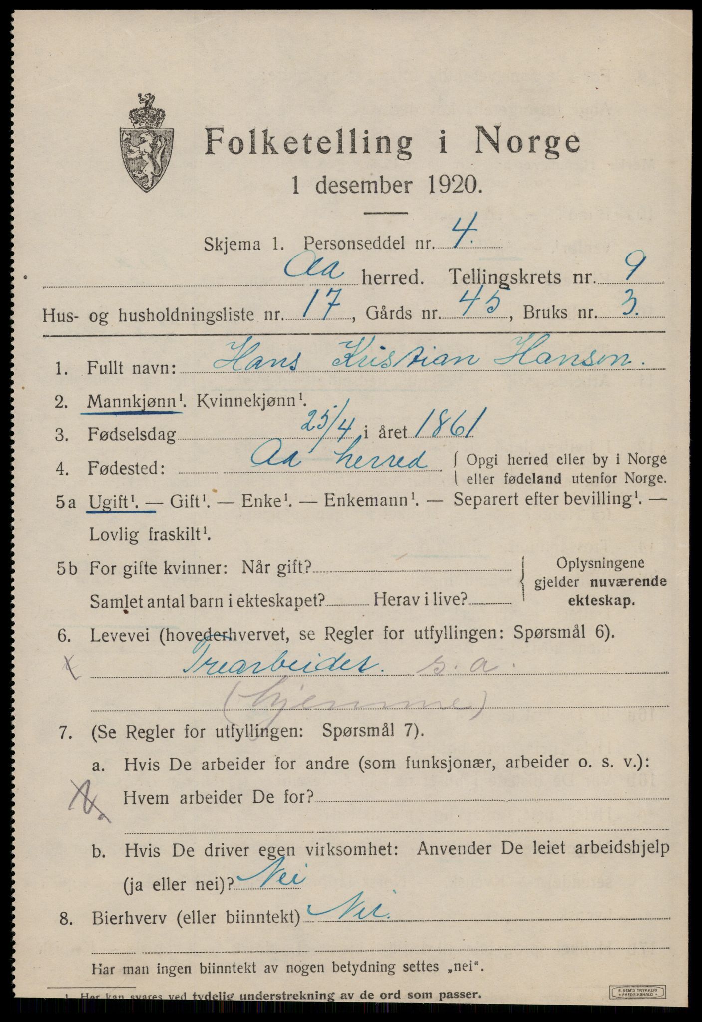 SAT, 1920 census for Å, 1920, p. 4000