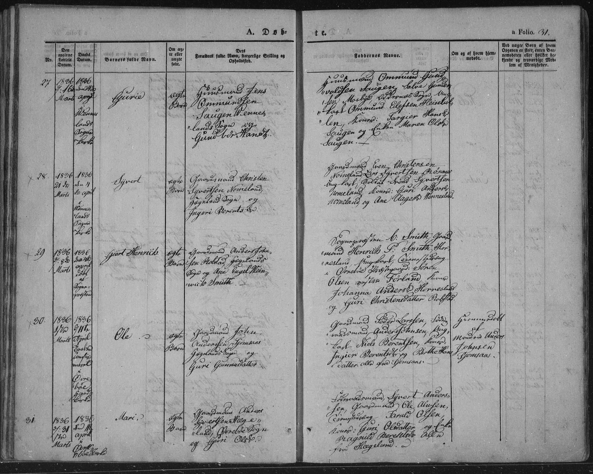 Vennesla sokneprestkontor, AV/SAK-1111-0045/Fa/Fac/L0004: Parish register (official) no. A 4, 1834-1855, p. 31