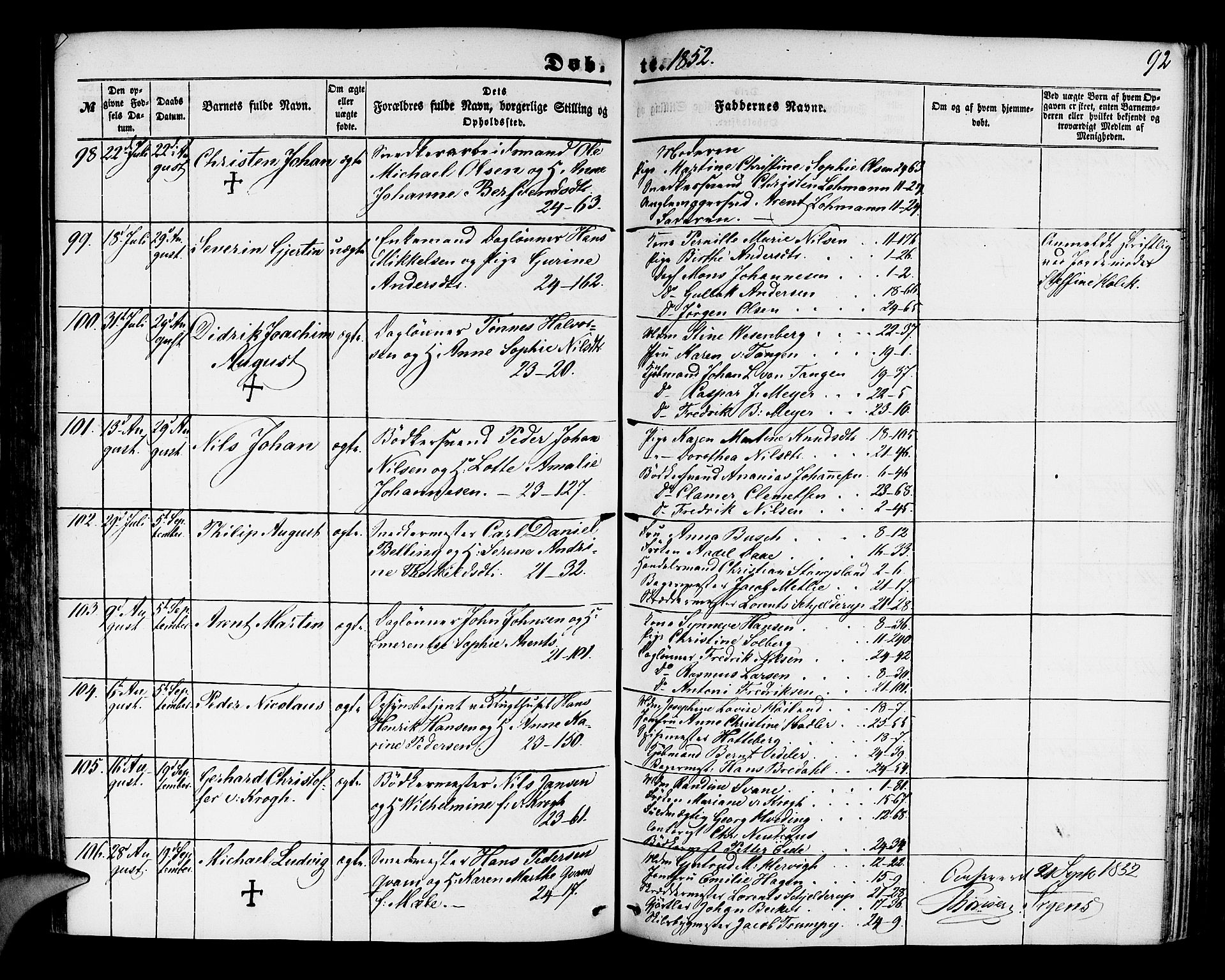 Korskirken sokneprestembete, SAB/A-76101/H/Hab: Parish register (copy) no. B 2, 1847-1853, p. 92