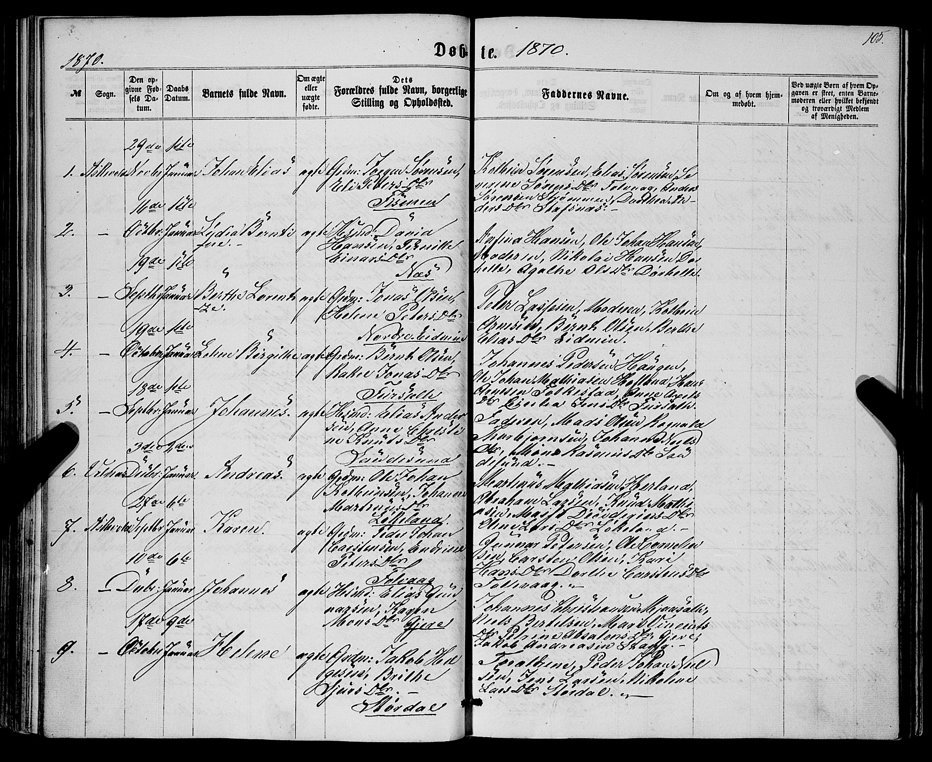 Askvoll sokneprestembete, SAB/A-79501/H/Haa/Haaa/L0012: Parish register (official) no. A 12, 1859-1878, p. 105