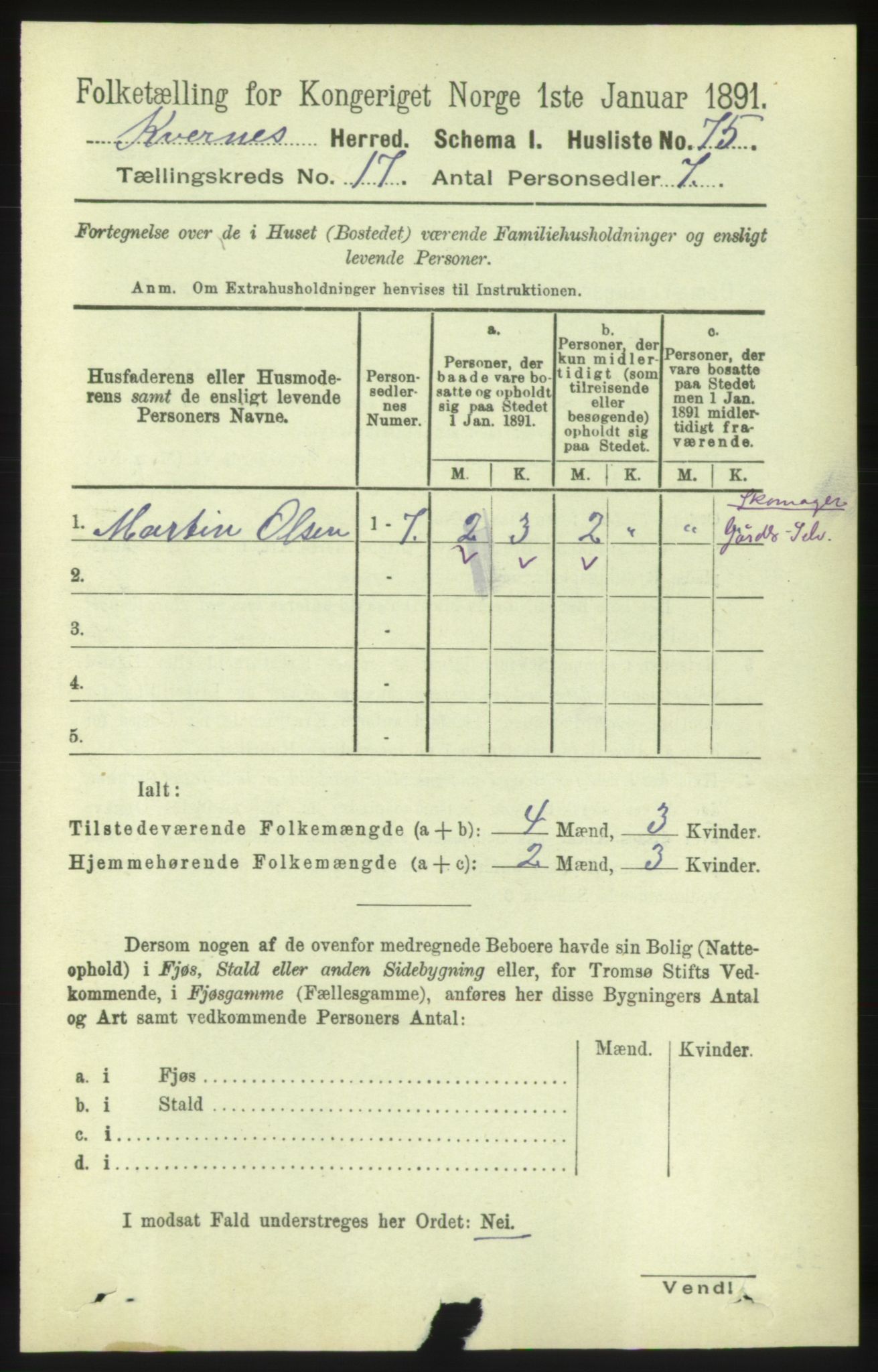 RA, 1891 census for 1553 Kvernes, 1891, p. 7145