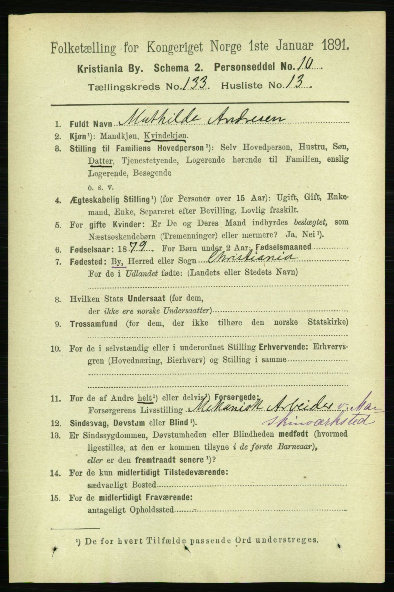 RA, 1891 census for 0301 Kristiania, 1891, p. 72695