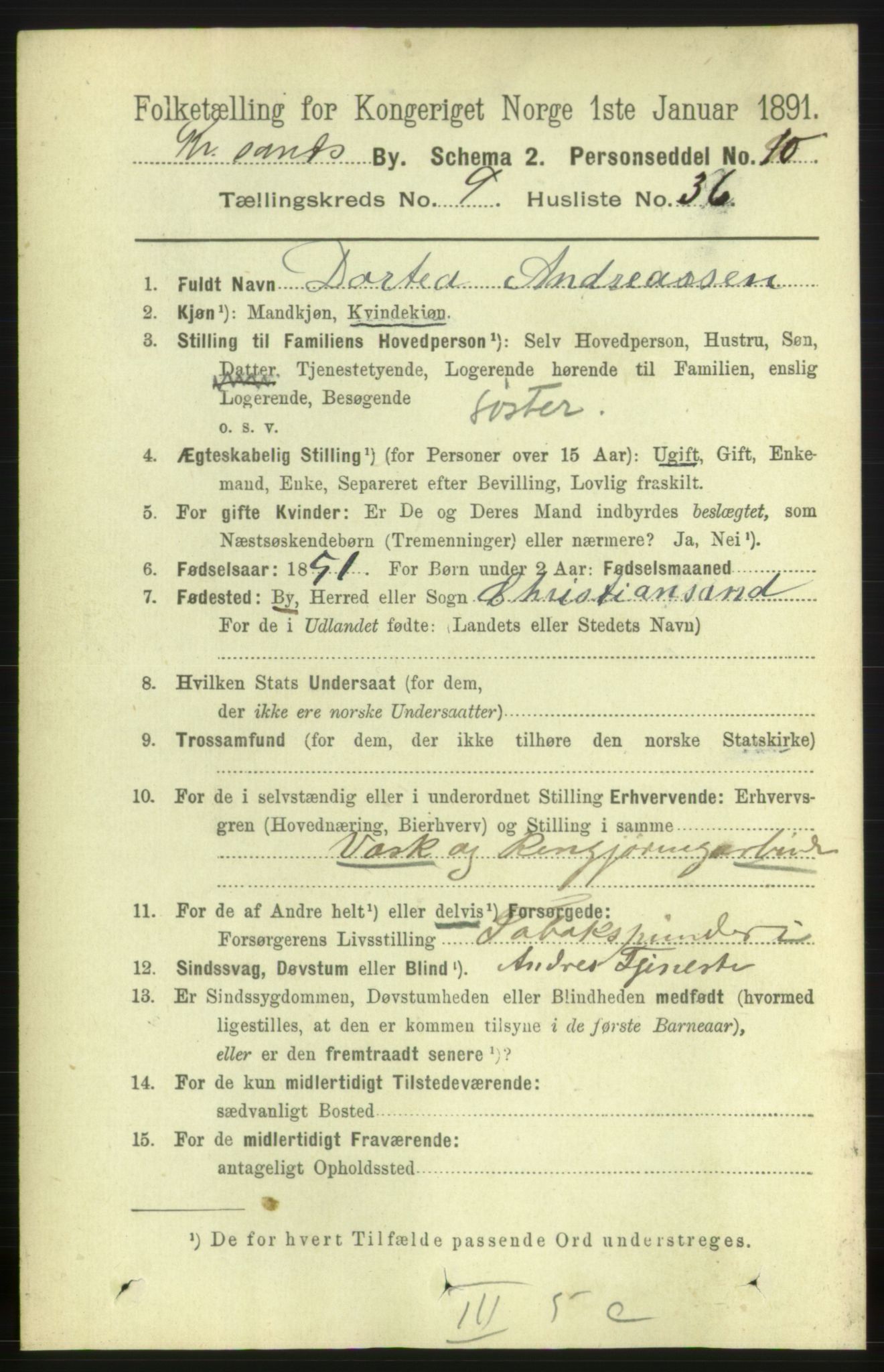 RA, 1891 census for 1001 Kristiansand, 1891, p. 5276