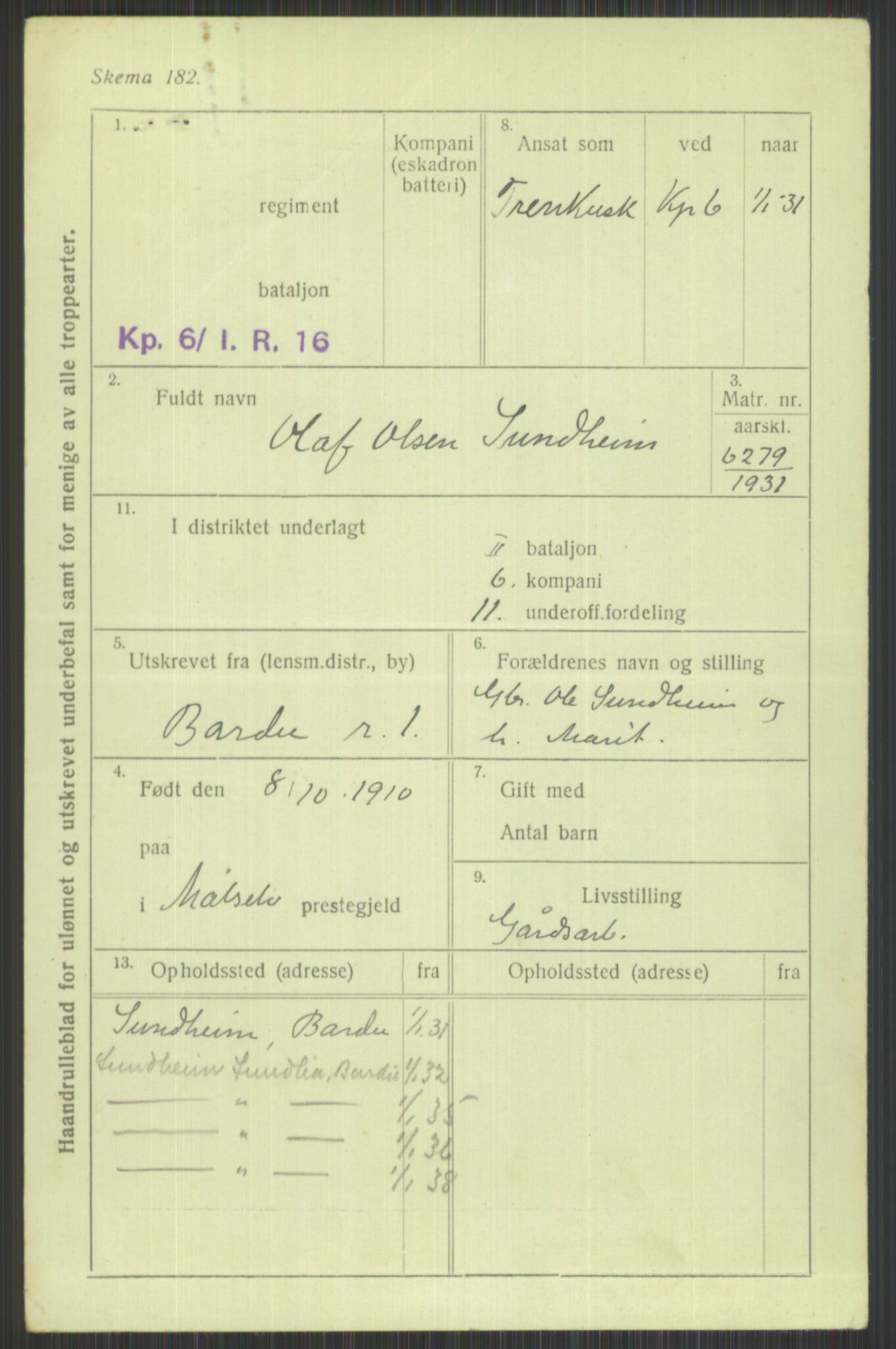 Forsvaret, Troms infanteriregiment nr. 16, AV/RA-RAFA-3146/P/Pa/L0015: Rulleblad for regimentets menige mannskaper, årsklasse 1931, 1931, p. 1127