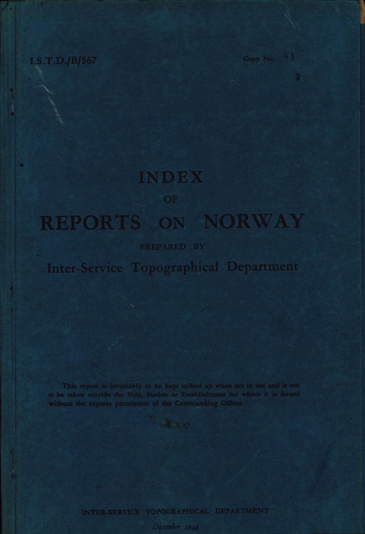 Forsvaret, Forsvarets overkommando II, RA/RAFA-3915/D/Dd/L0004: Index of Reports on Norway, 1943-1944, p. 1