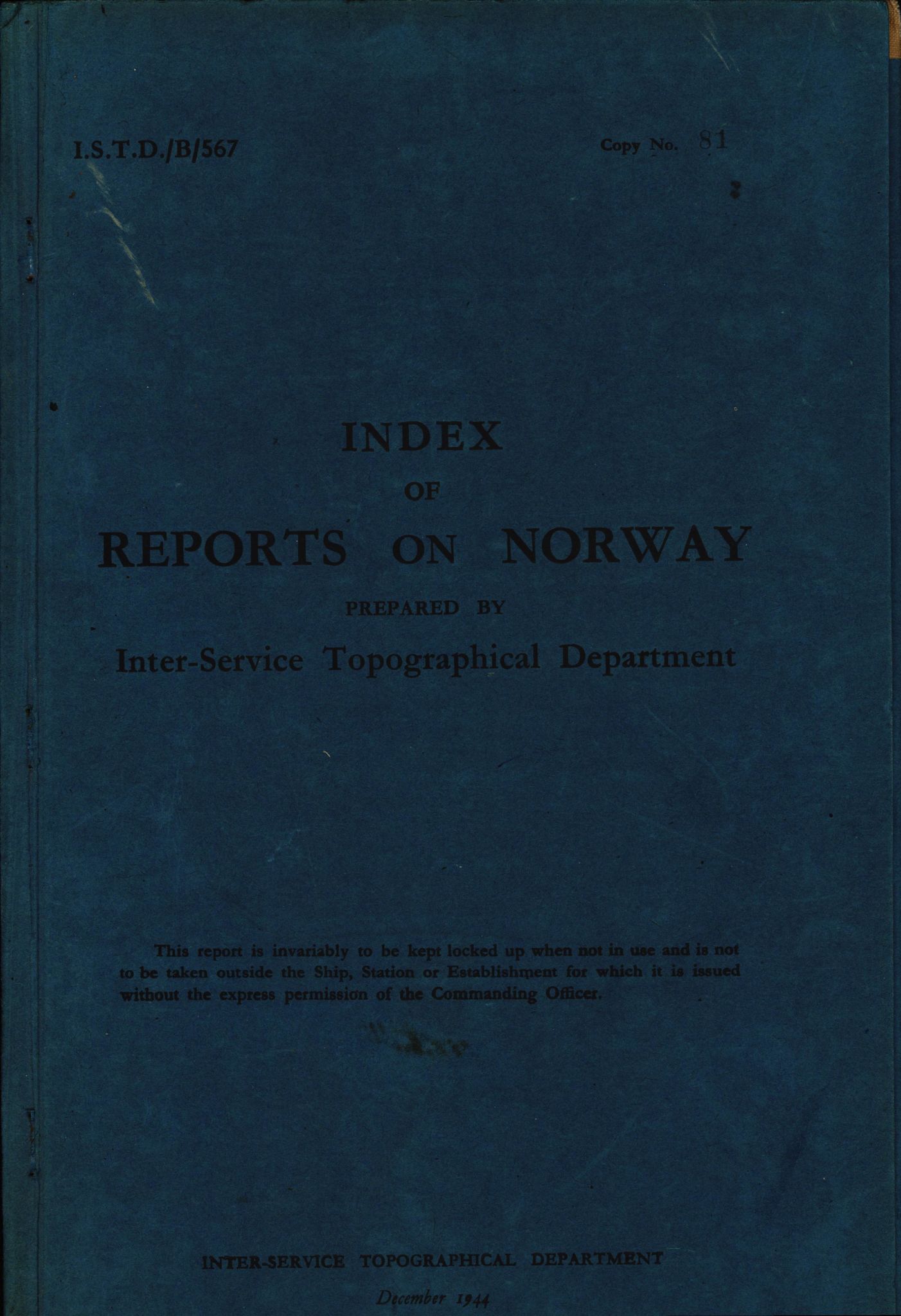 Forsvaret, Forsvarets overkommando II, AV/RA-RAFA-3915/D/Dd/L0004: Index of Reports on Norway, 1943-1944, p. 1