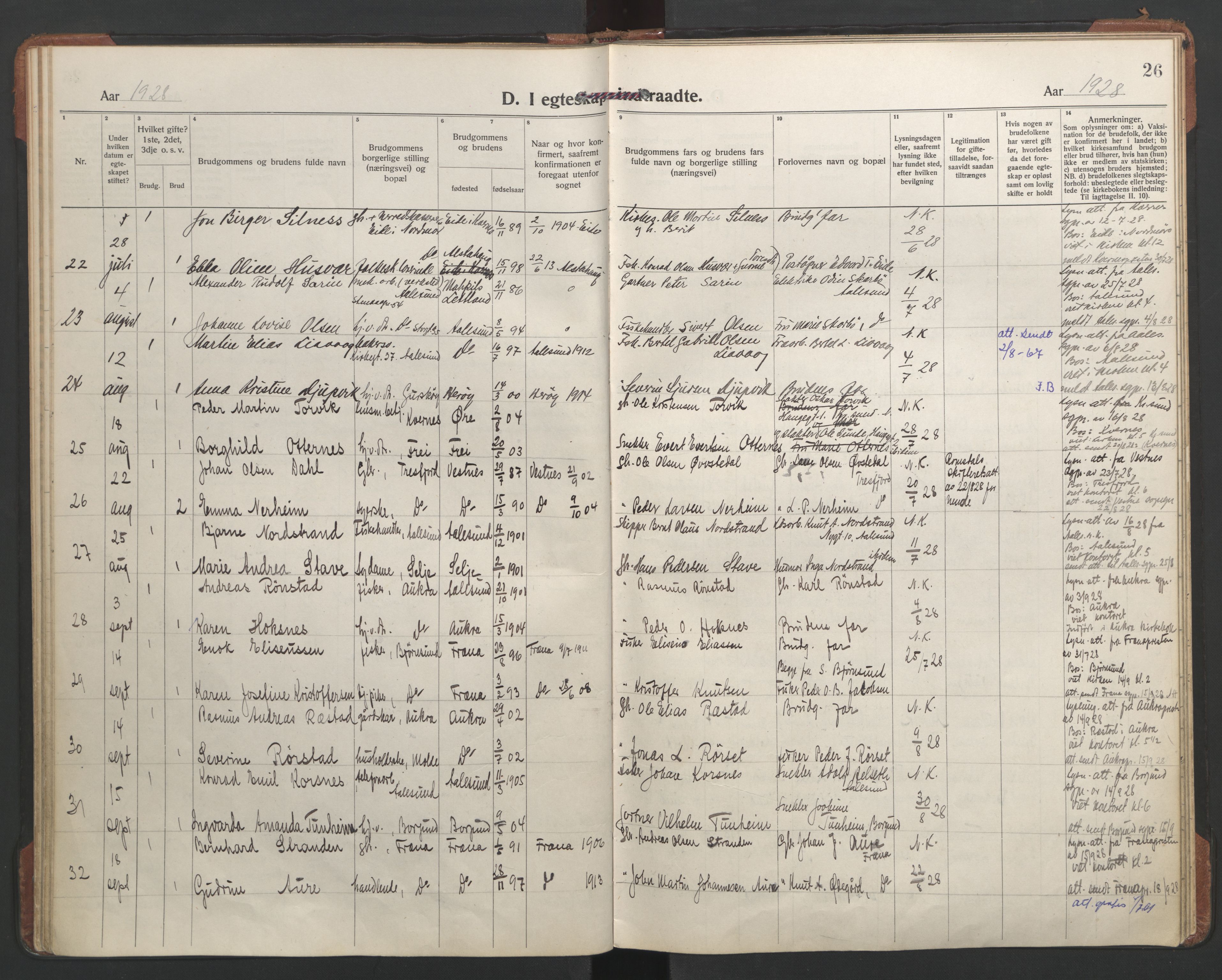 Ministerialprotokoller, klokkerbøker og fødselsregistre - Møre og Romsdal, AV/SAT-A-1454/558/L0698: Parish register (official) no. 558A12, 1922-1937, p. 26