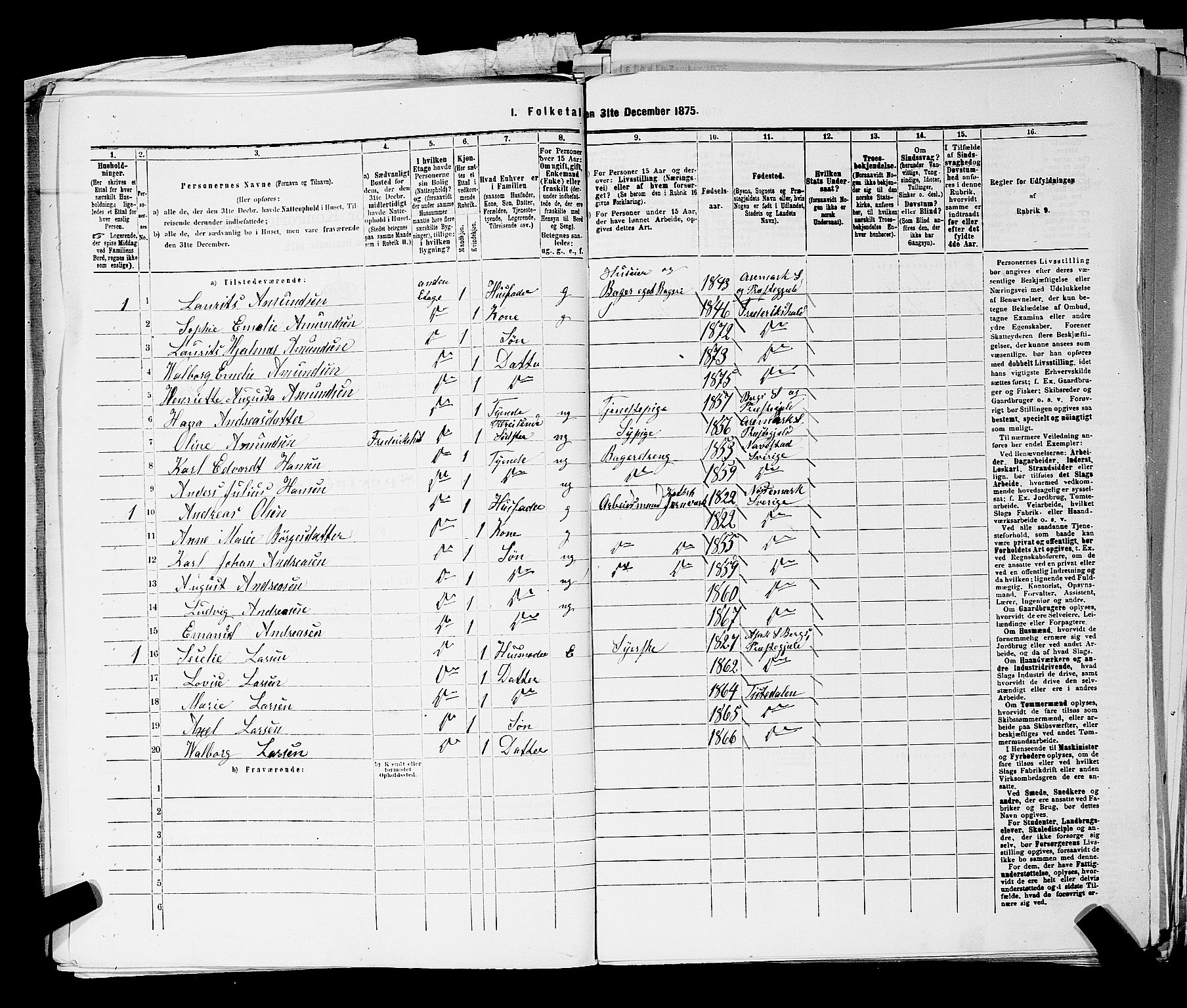 RA, 1875 census for 0101P Fredrikshald, 1875, p. 1454