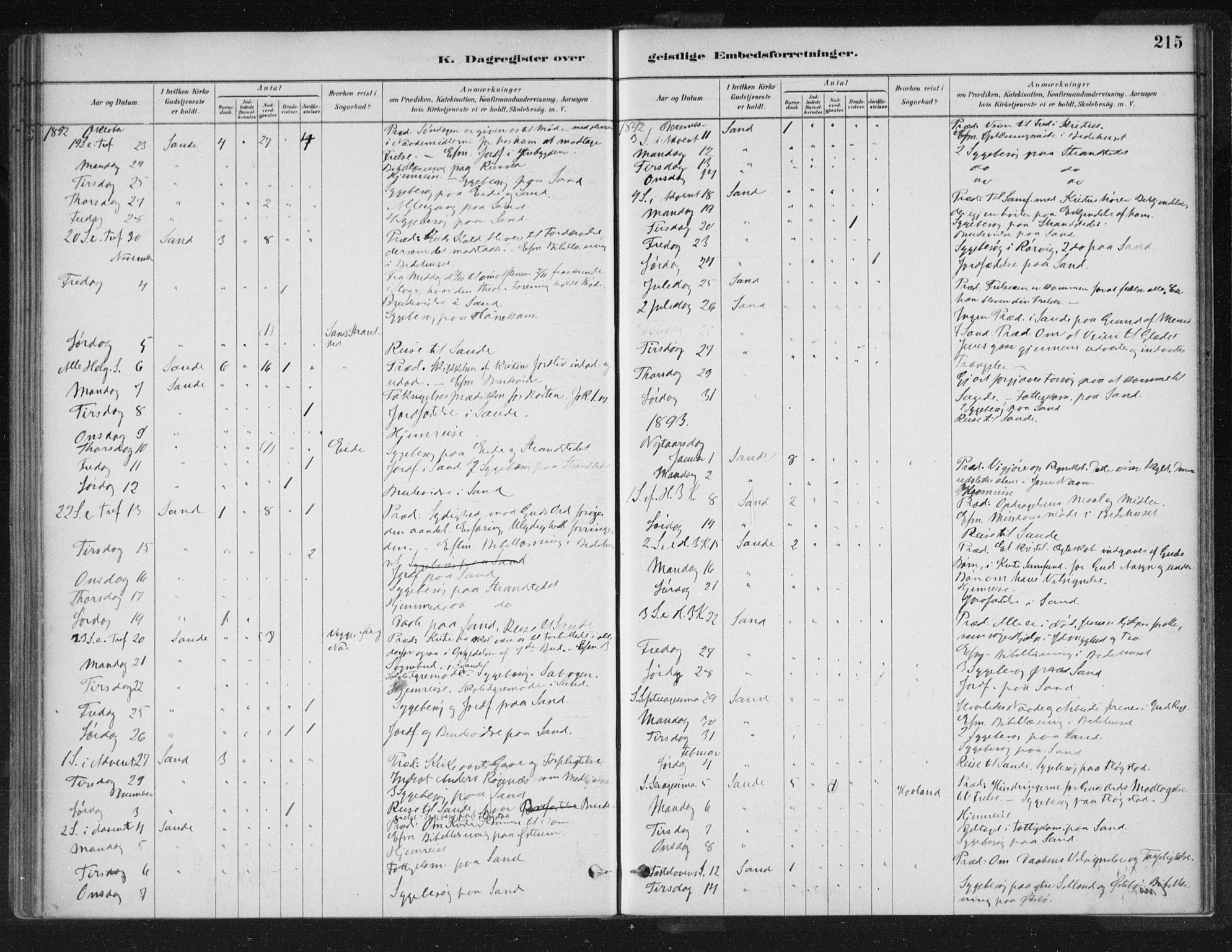 Sand sokneprestkontor, AV/SAST-A-101848/01/III/L0005: Parish register (official) no. A 5, 1880-1898, p. 215