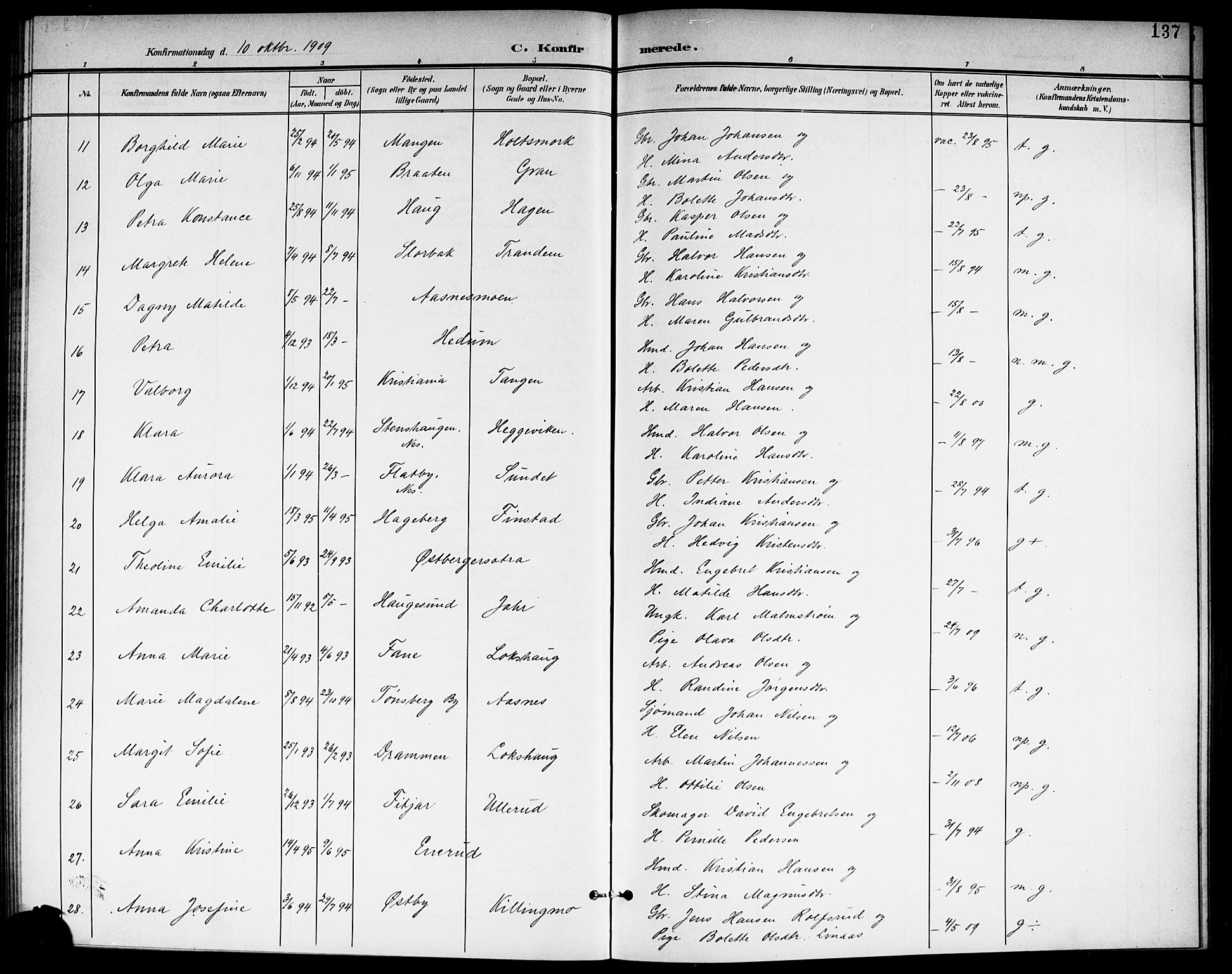 Aurskog prestekontor Kirkebøker, SAO/A-10304a/G/Ga/L0004: Parish register (copy) no. I 4, 1901-1921, p. 137