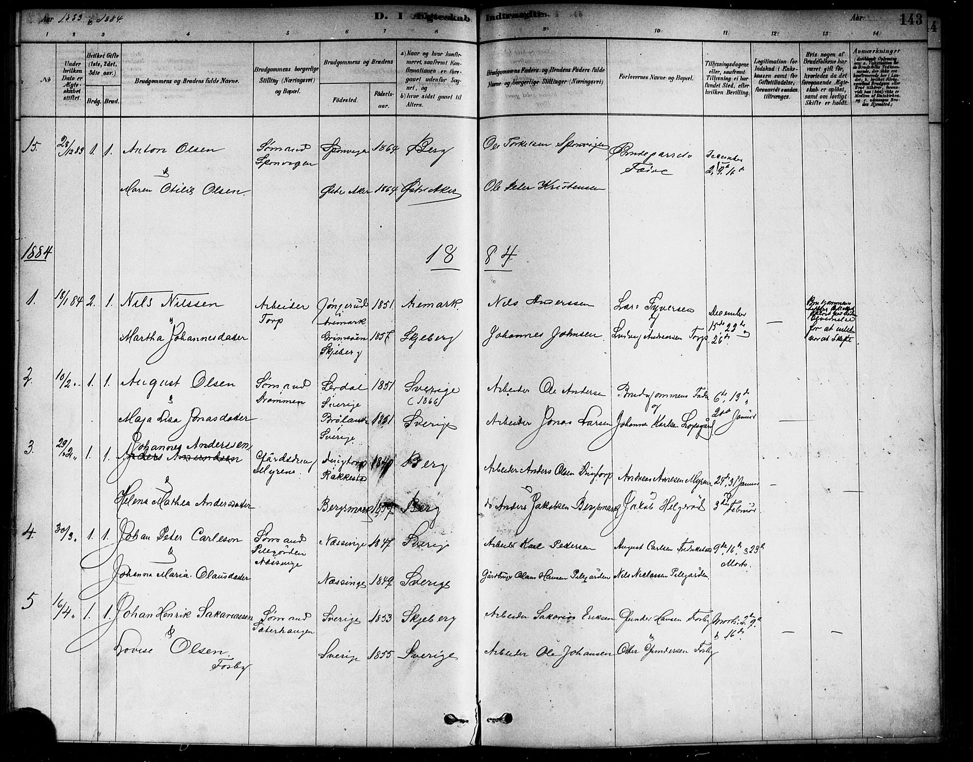 Berg prestekontor Kirkebøker, SAO/A-10902/F/Fa/L0006: Parish register (official) no. I 6, 1878-1887, p. 143