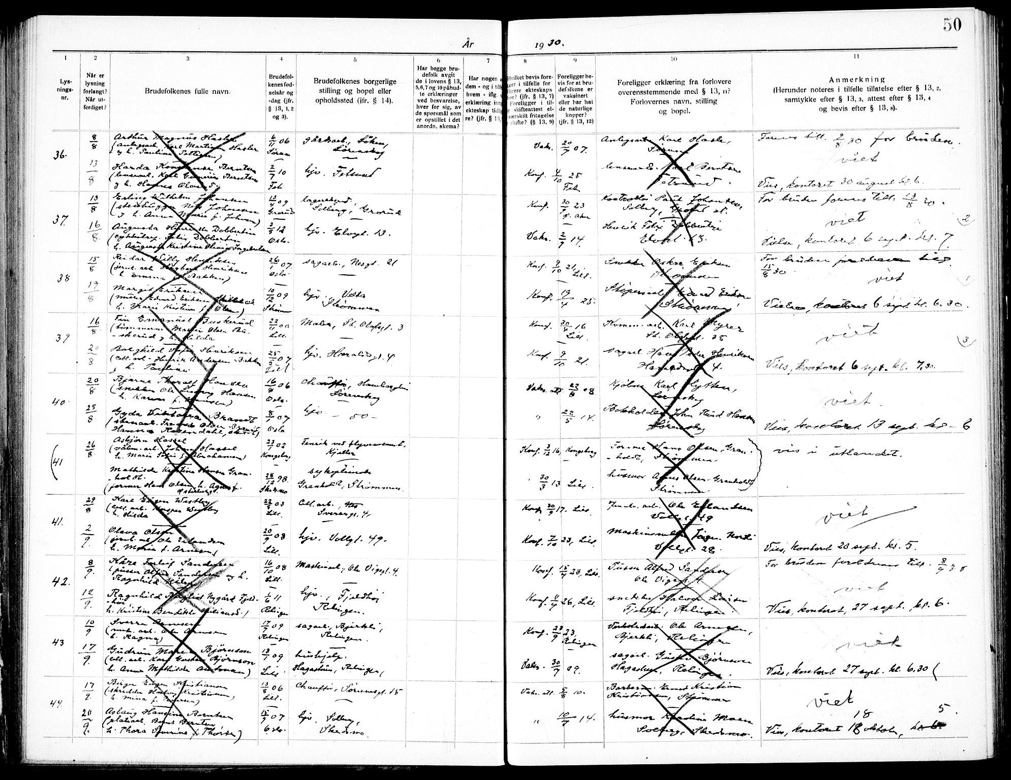Skedsmo prestekontor Kirkebøker, SAO/A-10033a/H/Hc/L0001: Banns register no. III 1, 1919-1938, p. 50