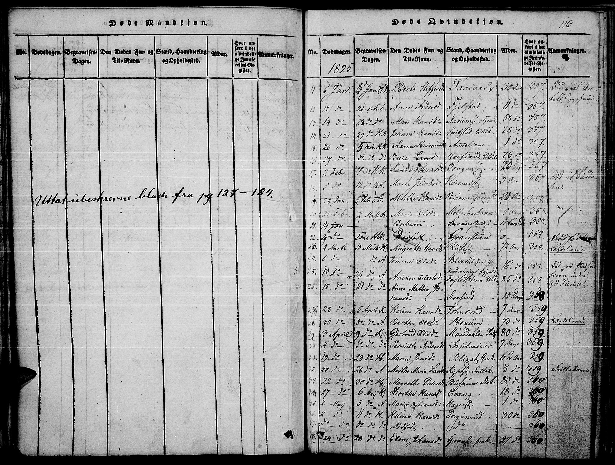 Toten prestekontor, AV/SAH-PREST-102/H/Ha/Haa/L0010: Parish register (official) no. 10, 1820-1828, p. 116