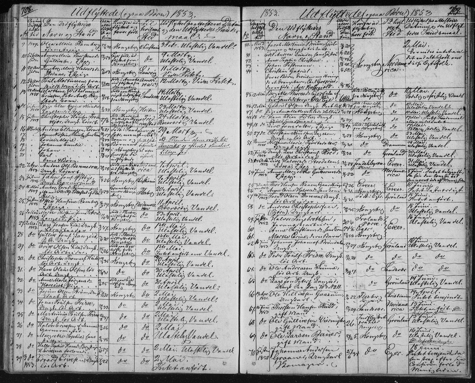 Kongsberg kirkebøker, SAKO/A-22/F/Fa/L0009: Parish register (official) no. I 9, 1839-1858, p. 708-709