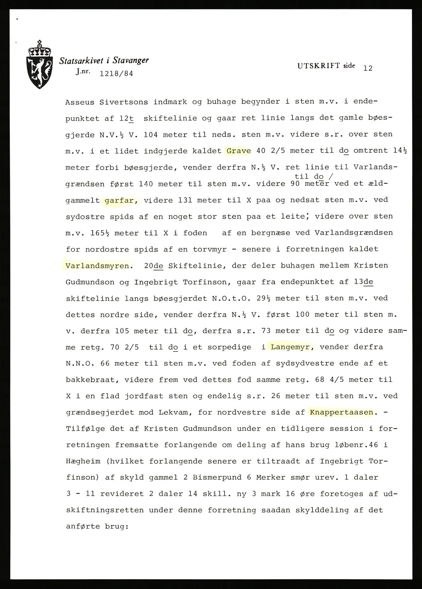 Statsarkivet i Stavanger, SAST/A-101971/03/Y/Yj/L0033: Avskrifter sortert etter gårdsnavn: Hausland - Helgeland i Avaldsnes, 1750-1930, p. 327