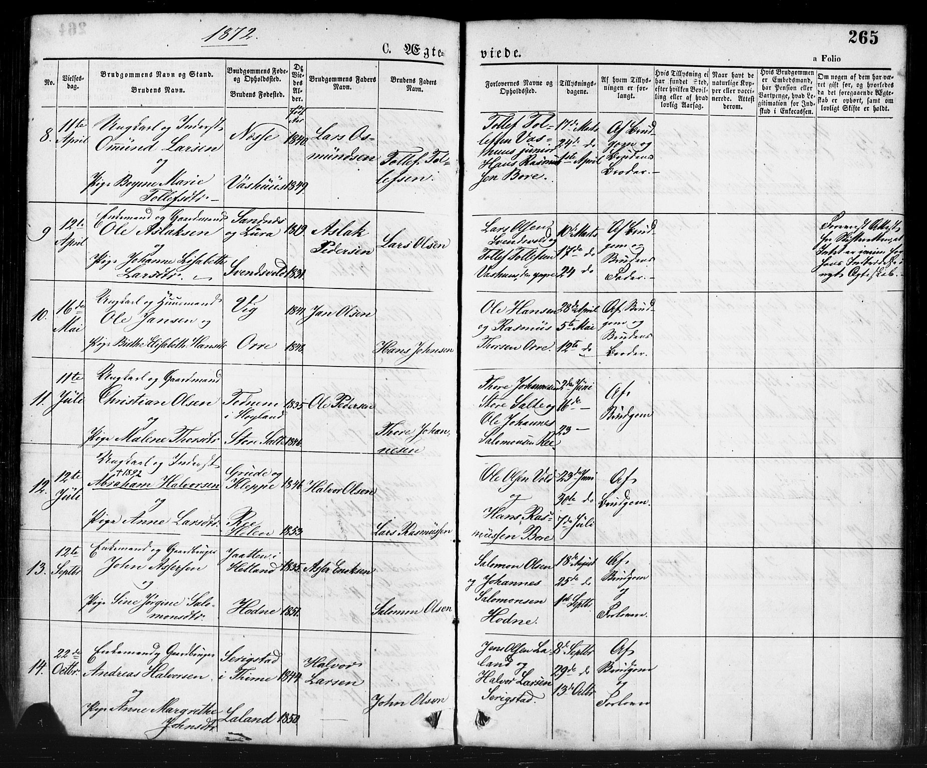 Klepp sokneprestkontor, AV/SAST-A-101803/001/3/30BA/L0006: Parish register (official) no. A 6, 1871-1885, p. 265