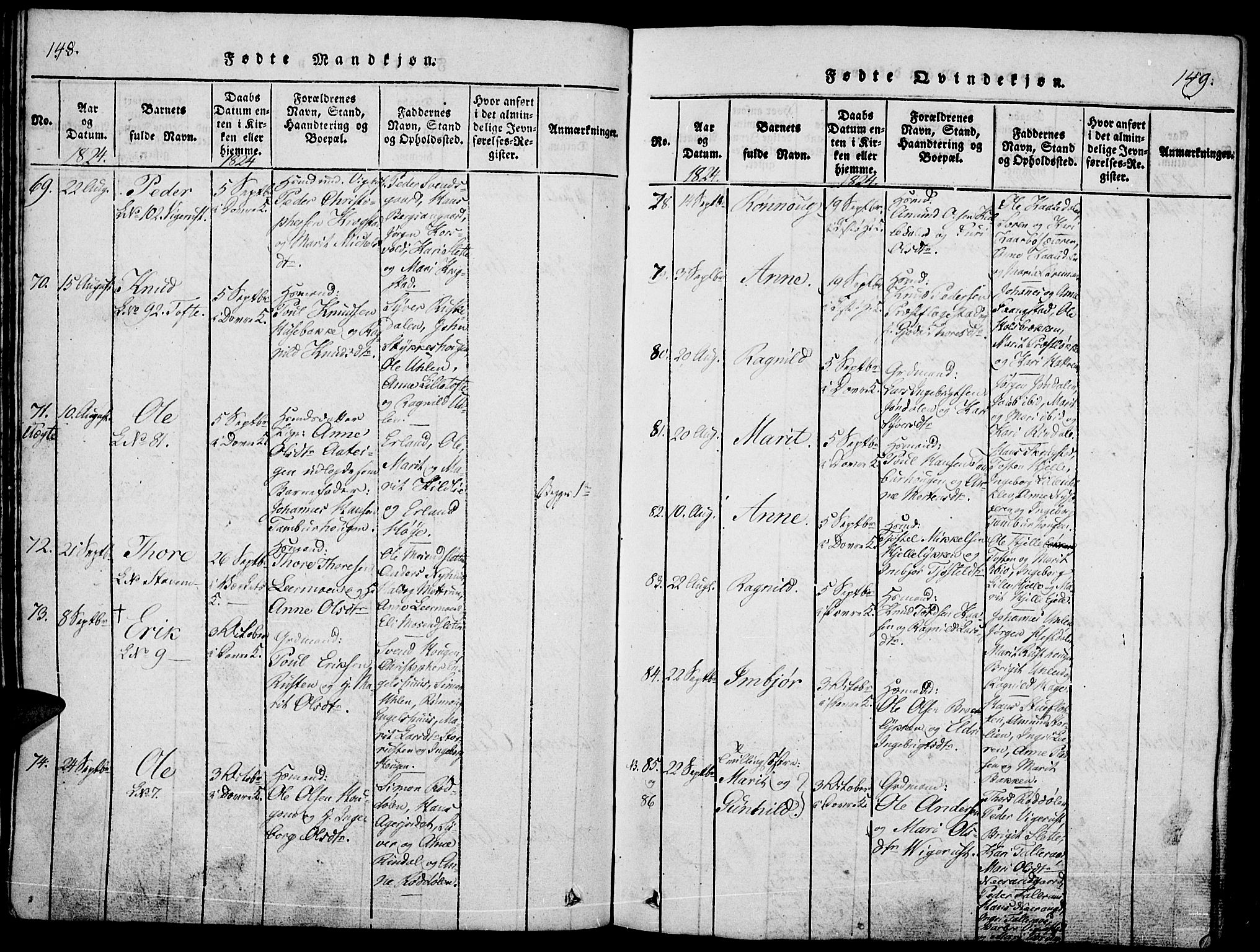 Lesja prestekontor, AV/SAH-PREST-068/H/Ha/Haa/L0004: Parish register (official) no. 4, 1820-1829, p. 148-149