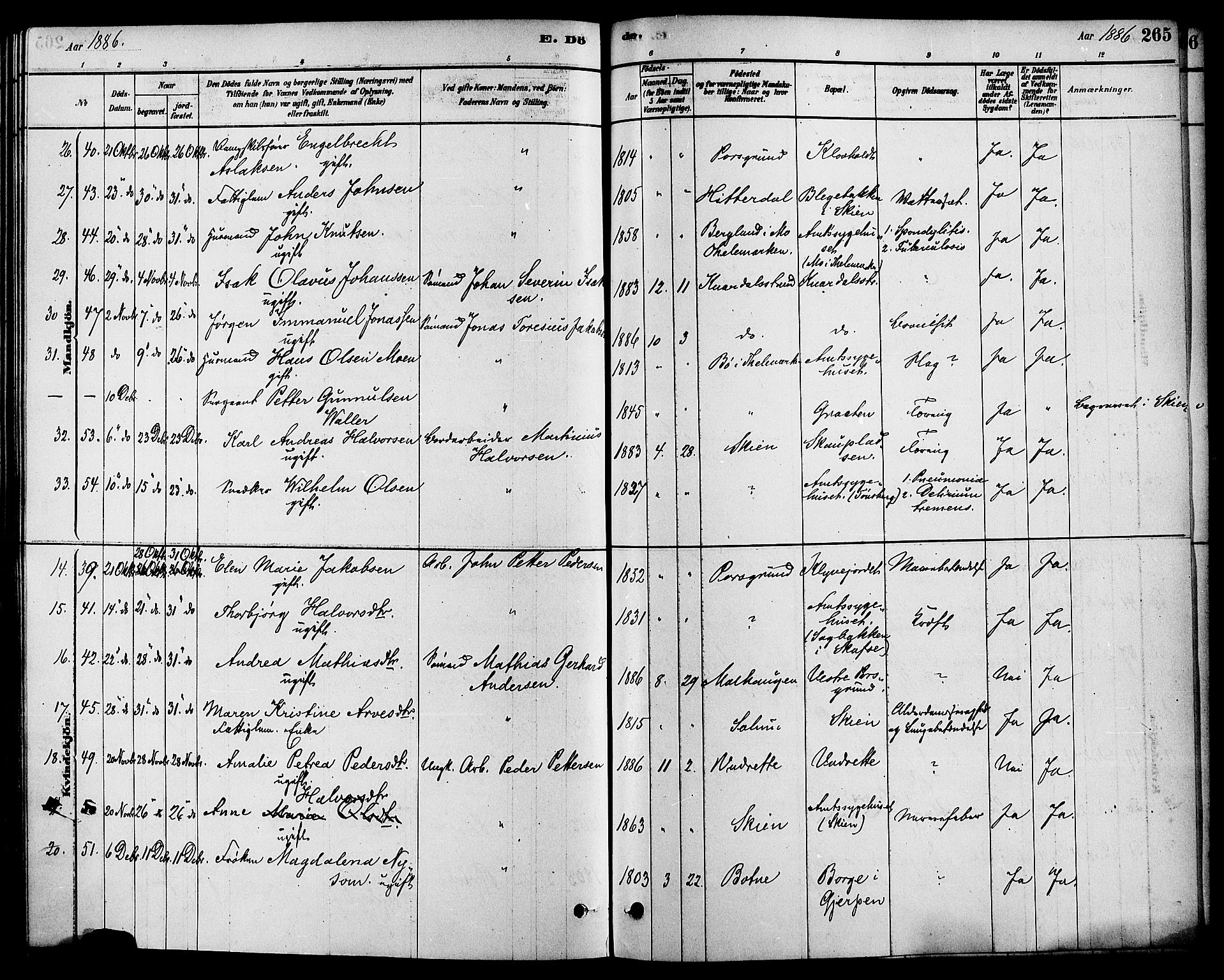Solum kirkebøker, AV/SAKO-A-306/F/Fa/L0009: Parish register (official) no. I 9, 1877-1887, p. 265