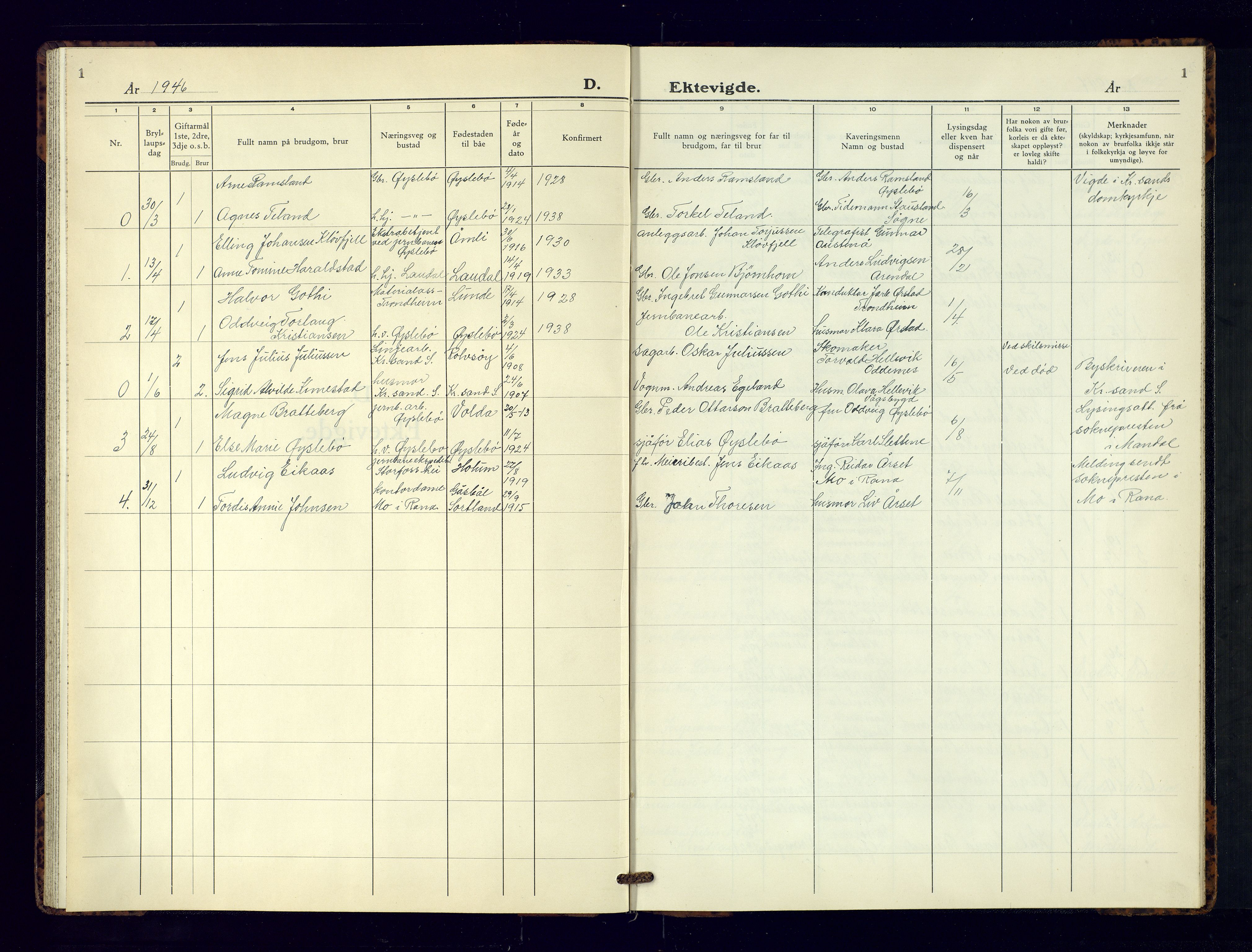 Holum sokneprestkontor, AV/SAK-1111-0022/F/Fb/Fbc/L0006: Parish register (copy) no. B-6, 1946-1959, p. 1