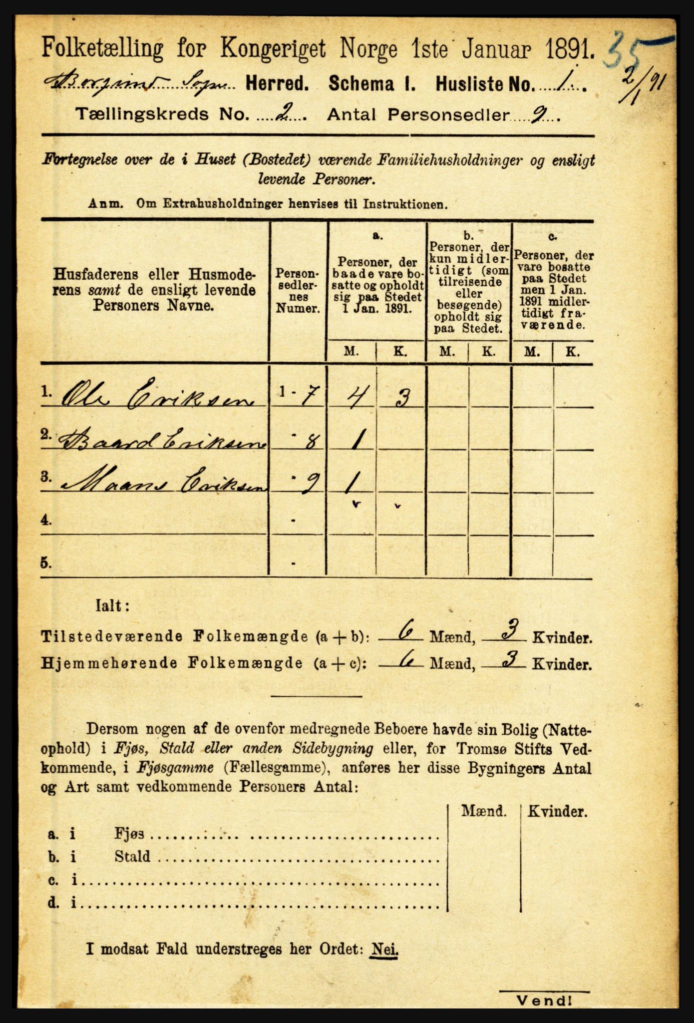 RA, 1891 census for 1423 Borgund, 1891, p. 262