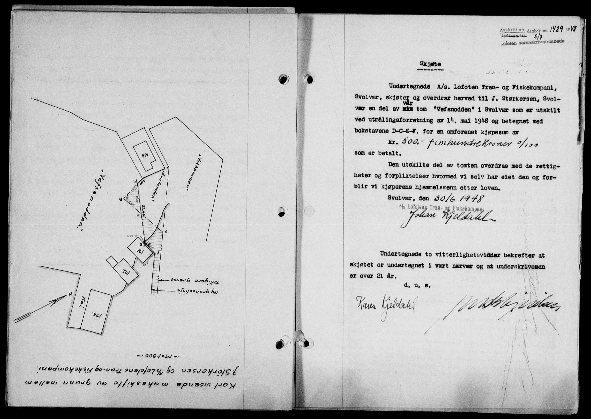 Lofoten sorenskriveri, SAT/A-0017/1/2/2C/L0018a: Mortgage book no. 18a, 1948-1948, Diary no: : 1429/1948